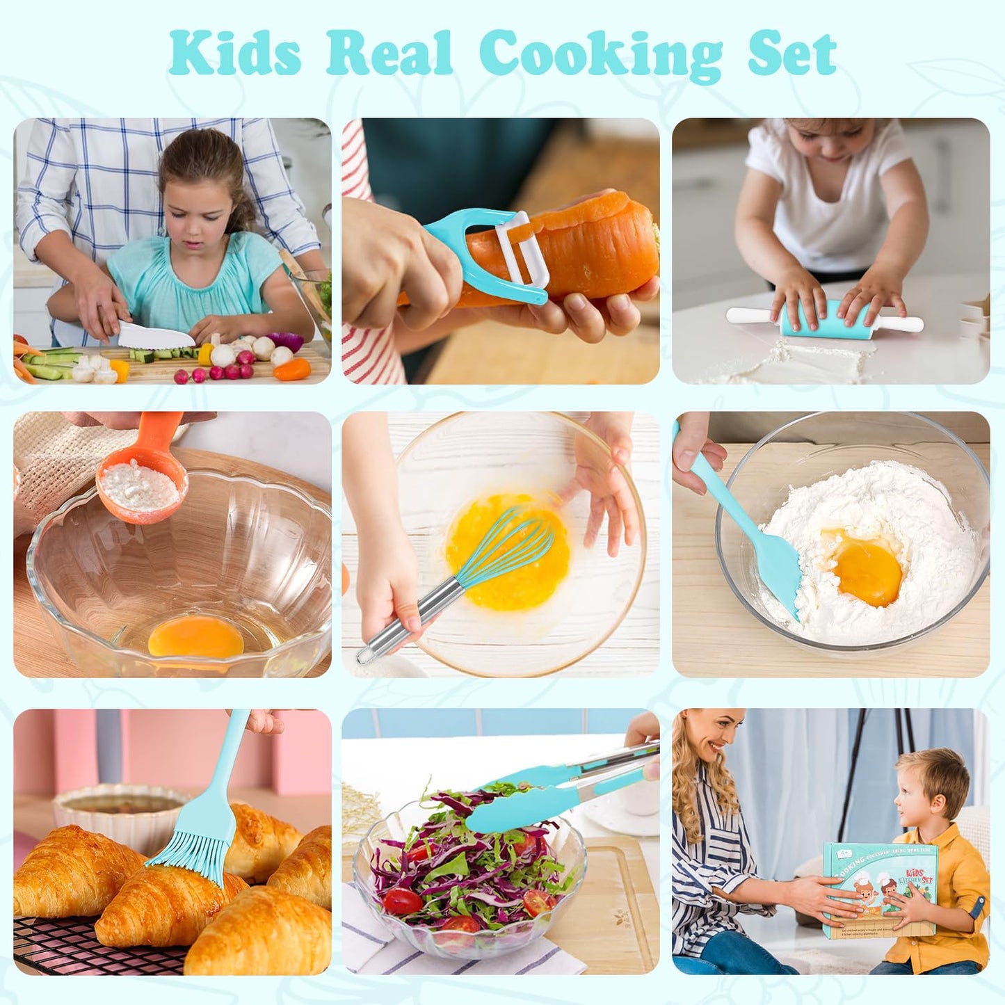 Suhctuptx Kids Cooking Sets Real — Safe Toddler Kitchen Tools with Storage Case and Cookbook