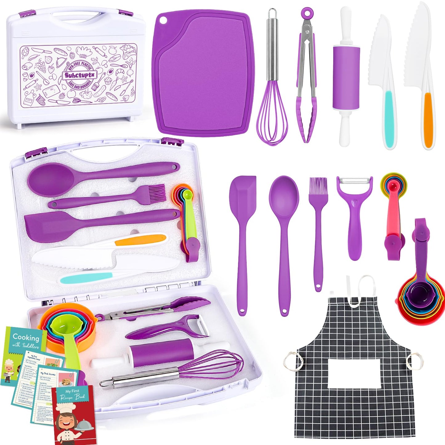 Suhctuptx Kids Cooking Set - Safe, Kid-Friendly Kitchen Tools with Storage Case (Ages 4+)
