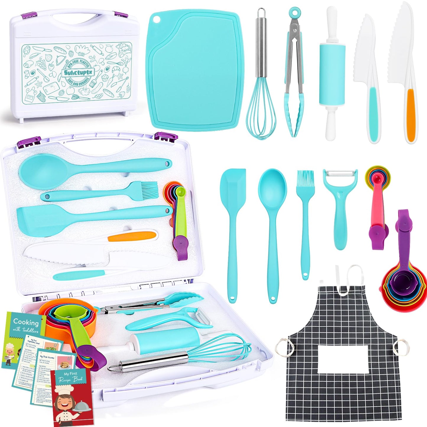 Suhctuptx Kids Cooking Sets Real — Safe Toddler Kitchen Tools with Storage Case and Cookbook