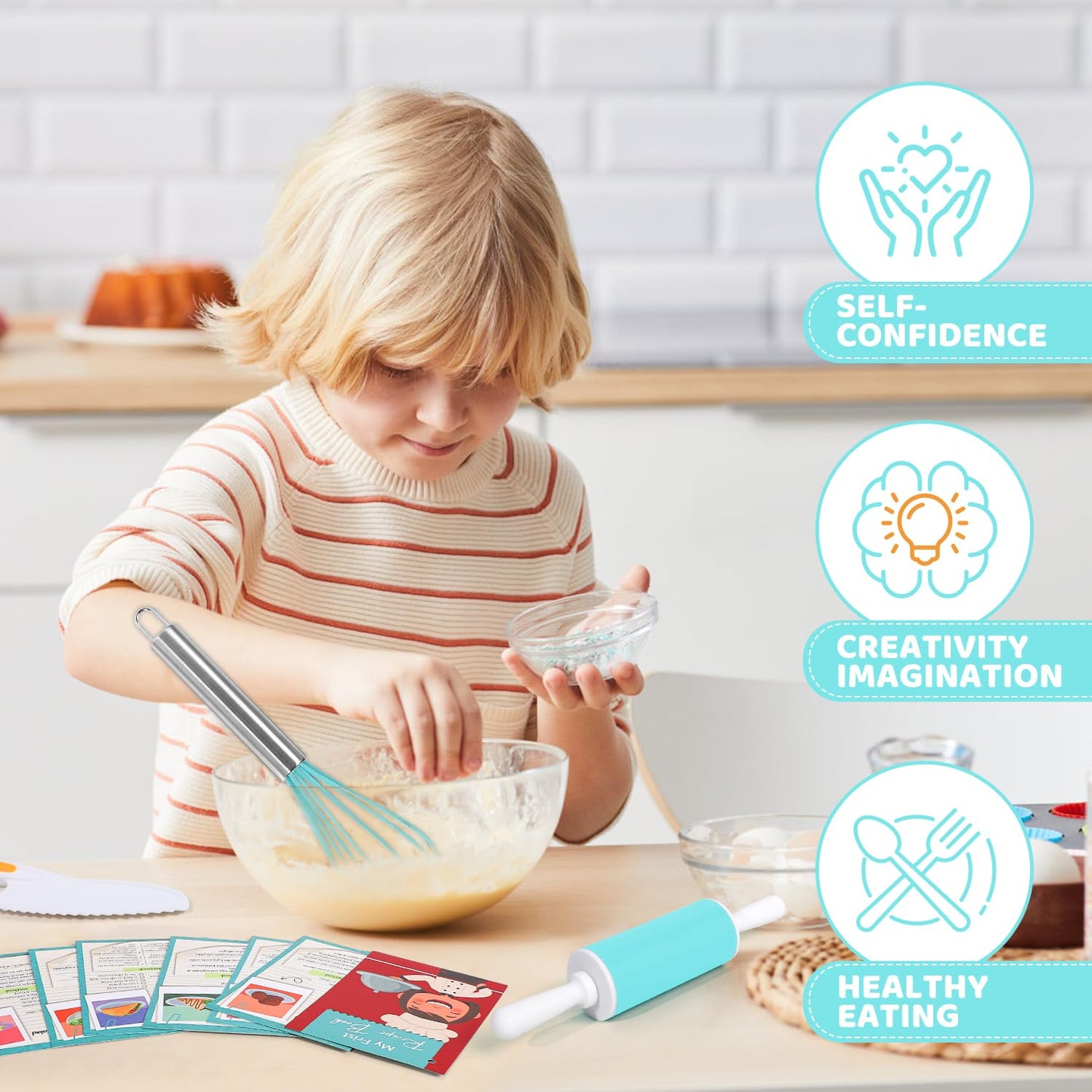 Suhctuptx Kids Cooking Sets Real — Safe Toddler Kitchen Tools with Storage Case and Cookbook