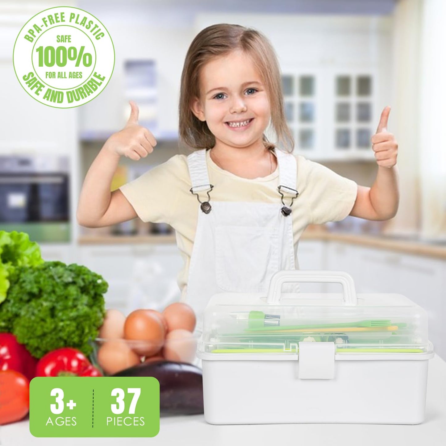 Suhctuptx Kids Cooking Sets Real – 37Pcs Toddler Kitchen Set with Storage Case & Kid-Safe Knives