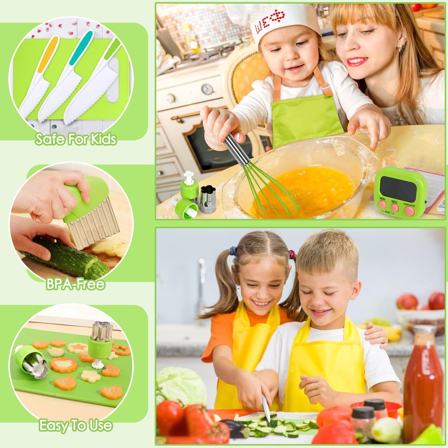 Suhctuptx Kids Cooking Sets Real – 37Pcs Toddler Kitchen Set with Storage Case & Kid-Safe Knives