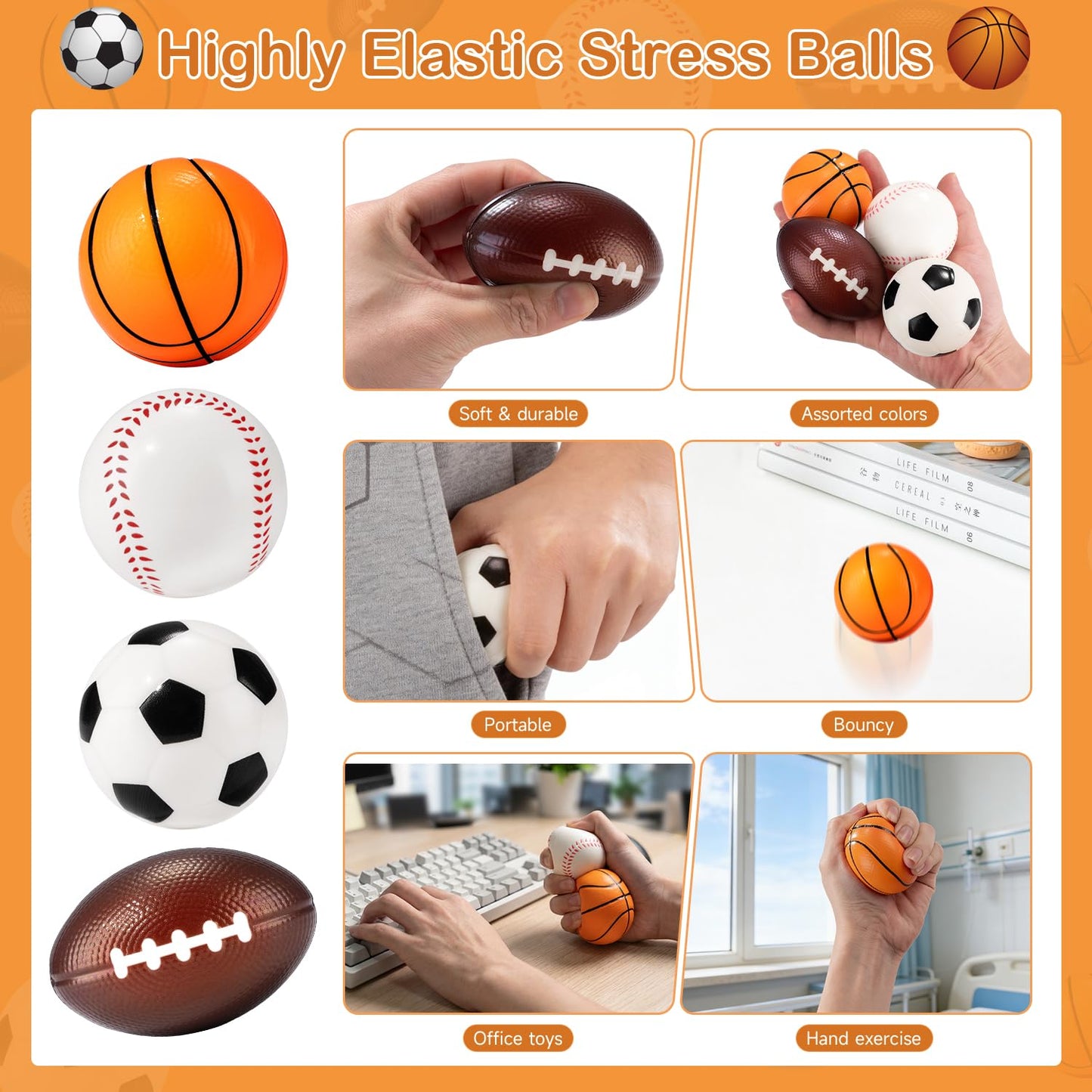 Suhctuptx 24 Pack Sports Stress Balls – Valentines Day Gifts for Kids & Classroom