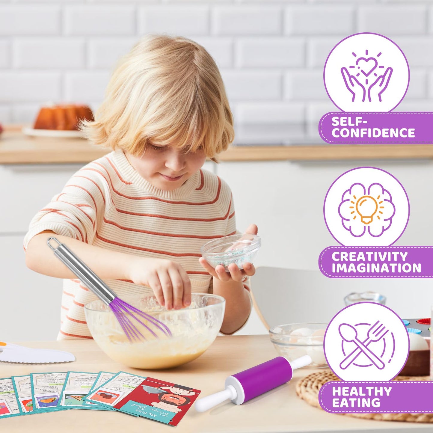 Suhctuptx Kids Cooking Set - Safe, Kid-Friendly Kitchen Tools with Storage Case (Ages 4+)