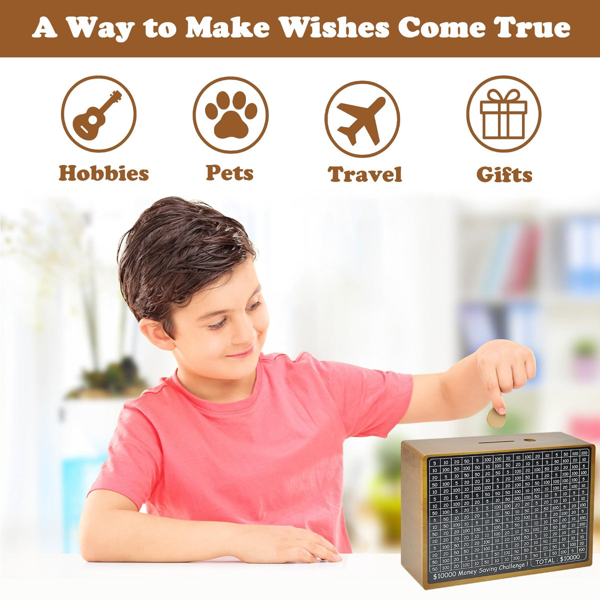 Suifaly Wooden Money Saving Box with Tracker – Cash Vault for Adults & Kids