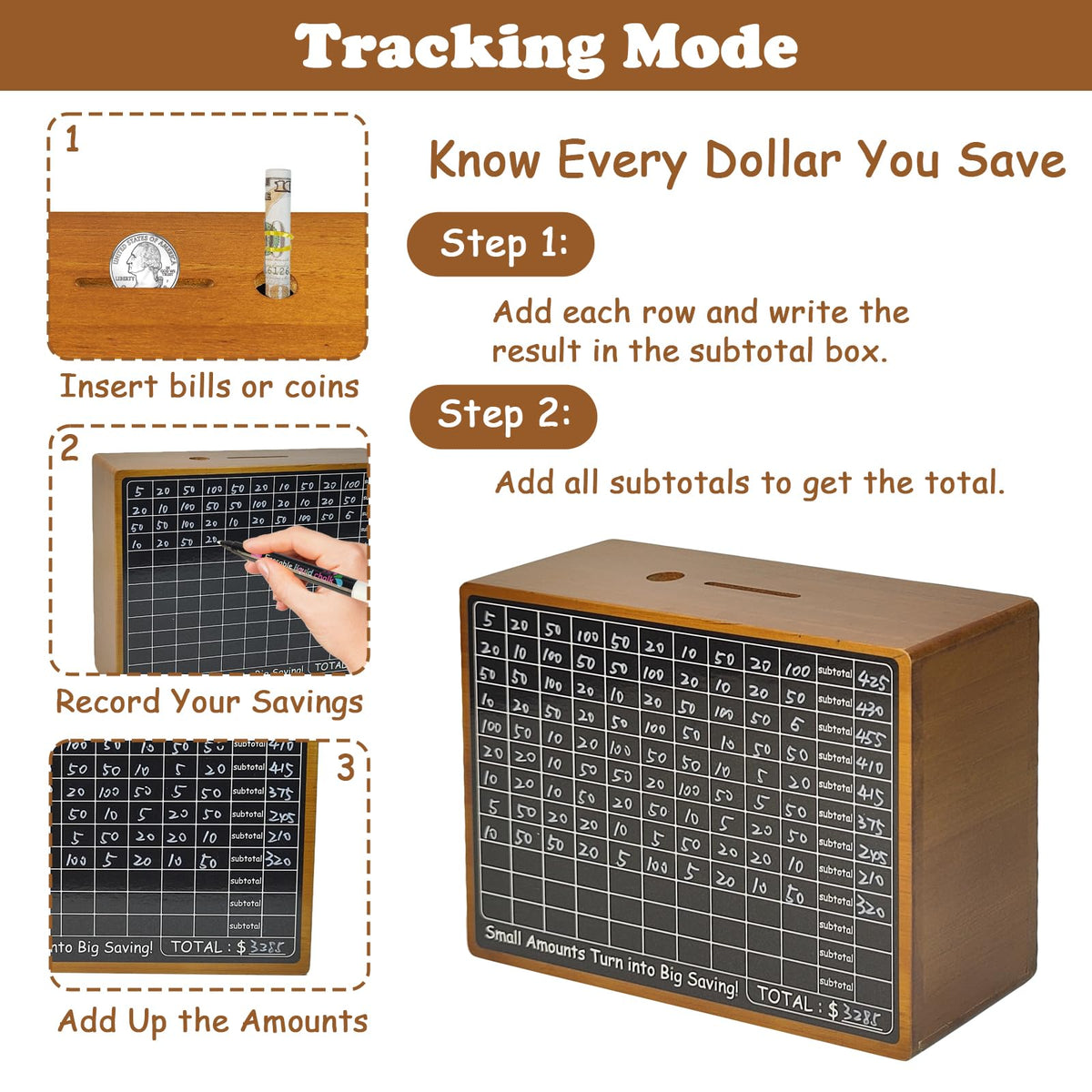 Suifaly Wooden Money Saving Box with Tracker – Cash Vault for Adults & Kids
