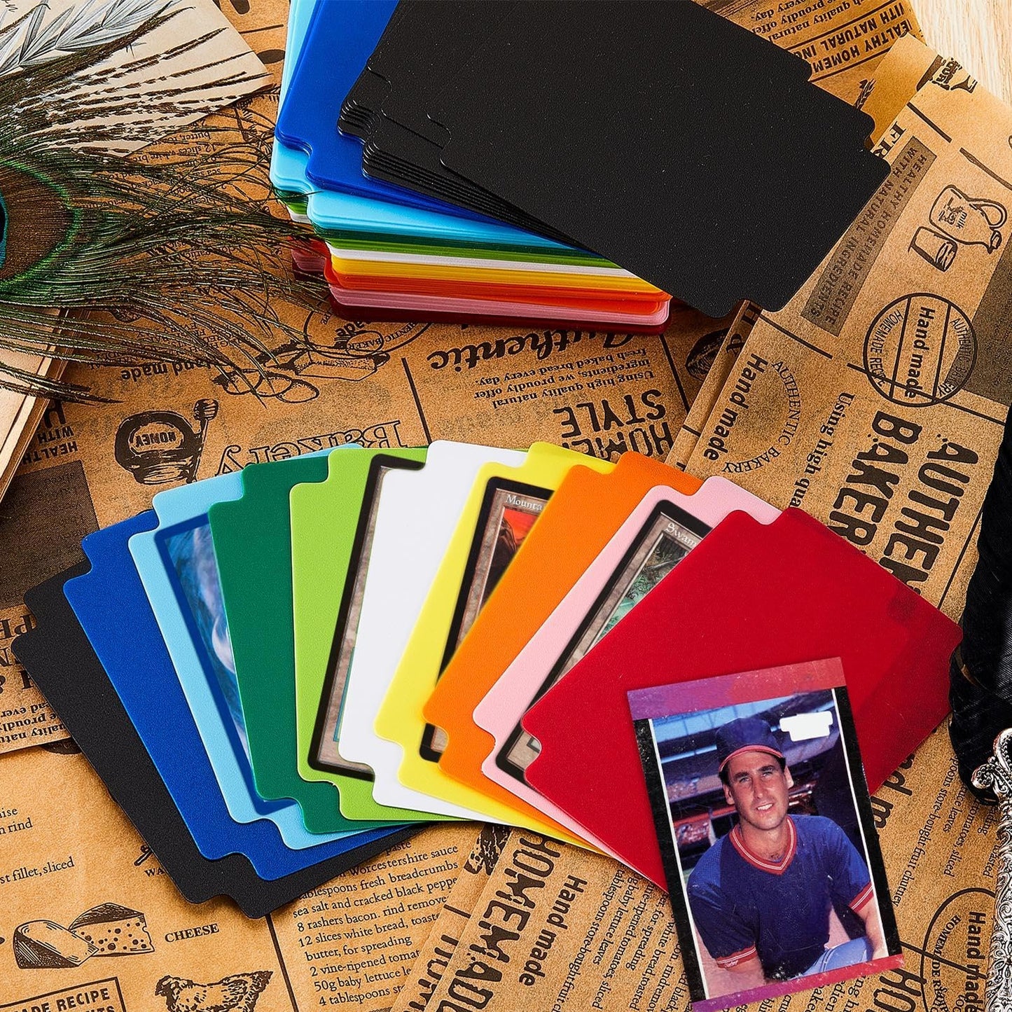 Suilung 50 Pcs Trading Card Dividers Multicolor Frosted Tabs 2.7 x 3.8 in