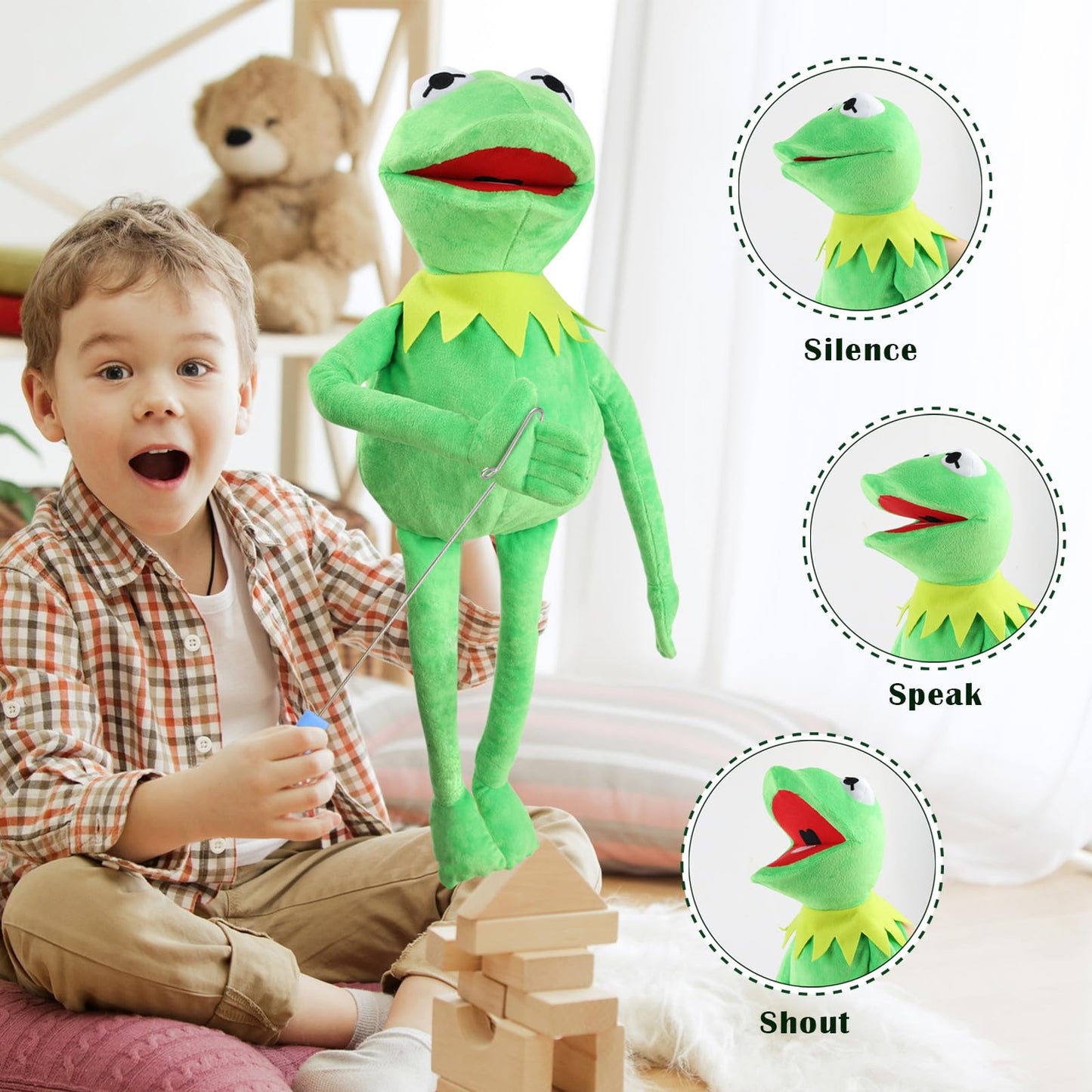 SUIYUEOUR Kermit The Frog Puppet with Control Rod – 24-Inch Plush Puppet for Kids