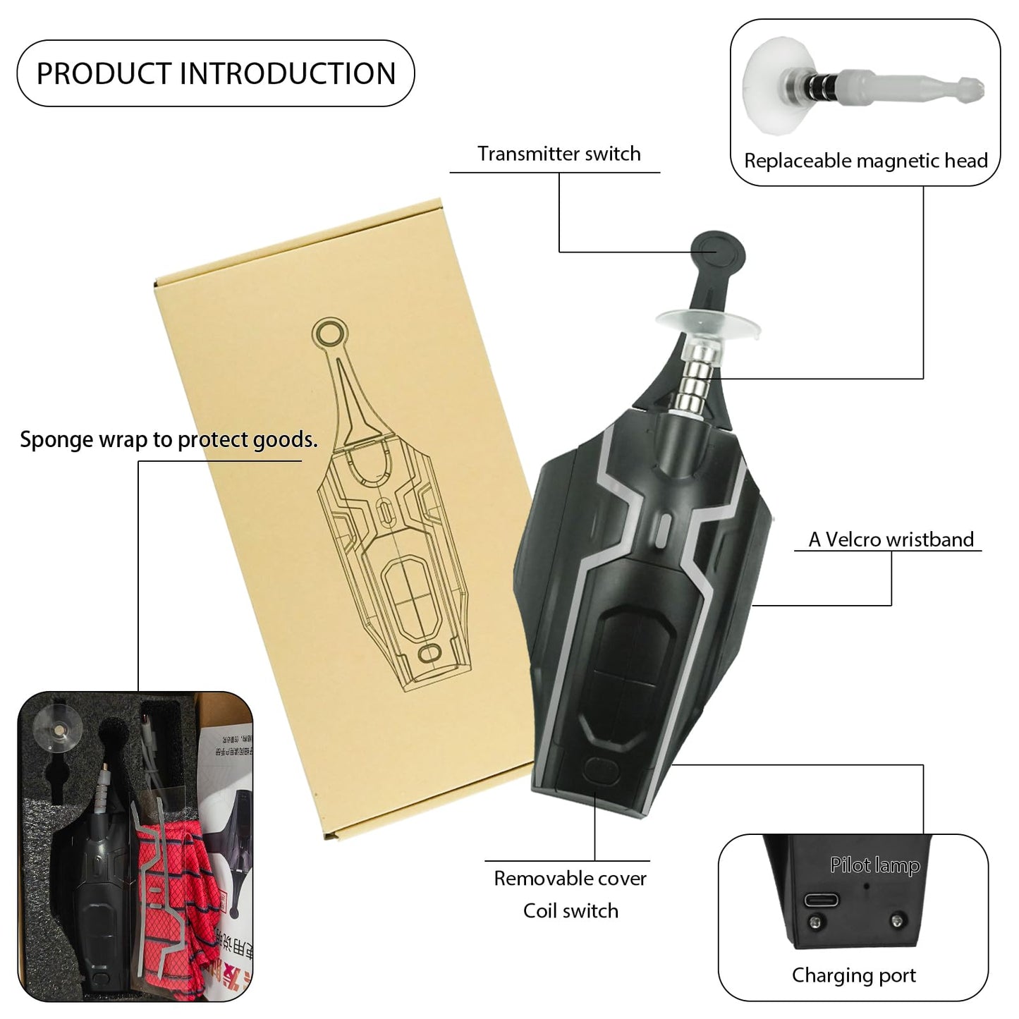 SUIZU Web Shooters 2.0 Spider Web Launcher – USB Charging, Rope Launch, Gloves Kit