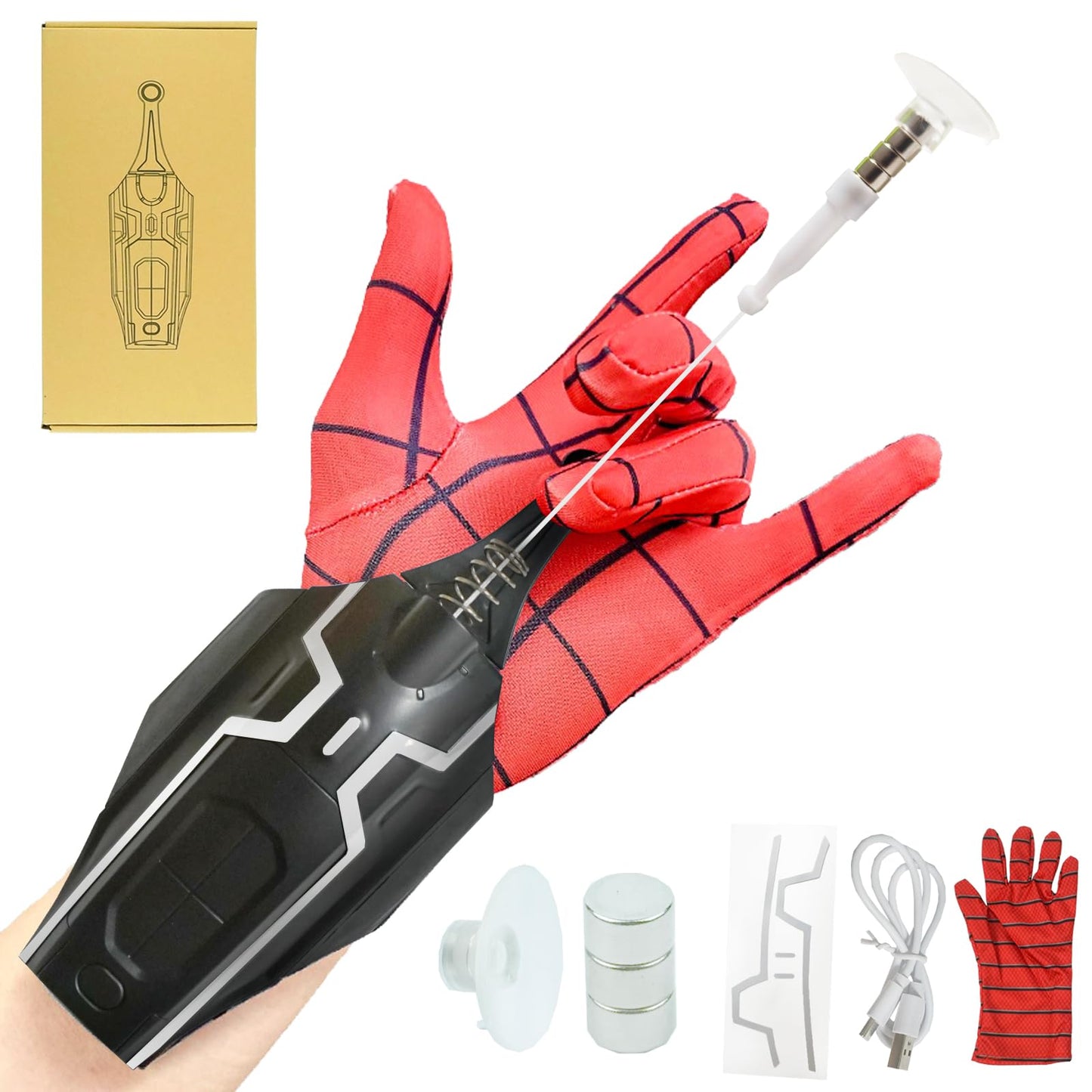 SUIZU Web Shooters 2.0 Spider Web Launcher – USB Charging, Rope Launch, Gloves Kit