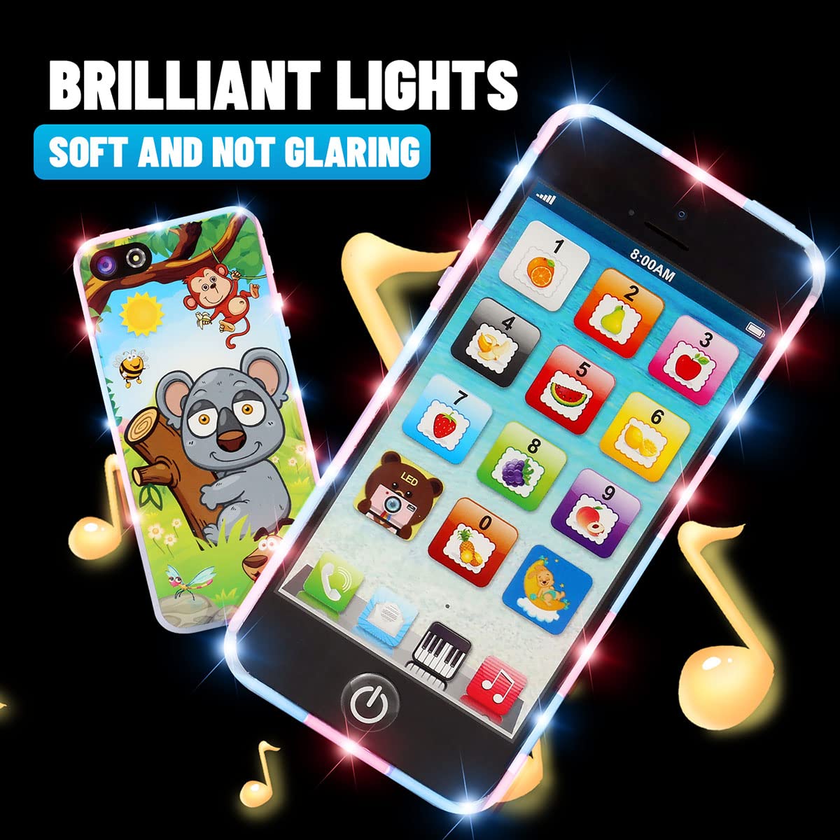 Sujosa Yphone – Pretend Smart Mobile Toy for Toddlers & Kids | Musical English Learning Gift (Black)