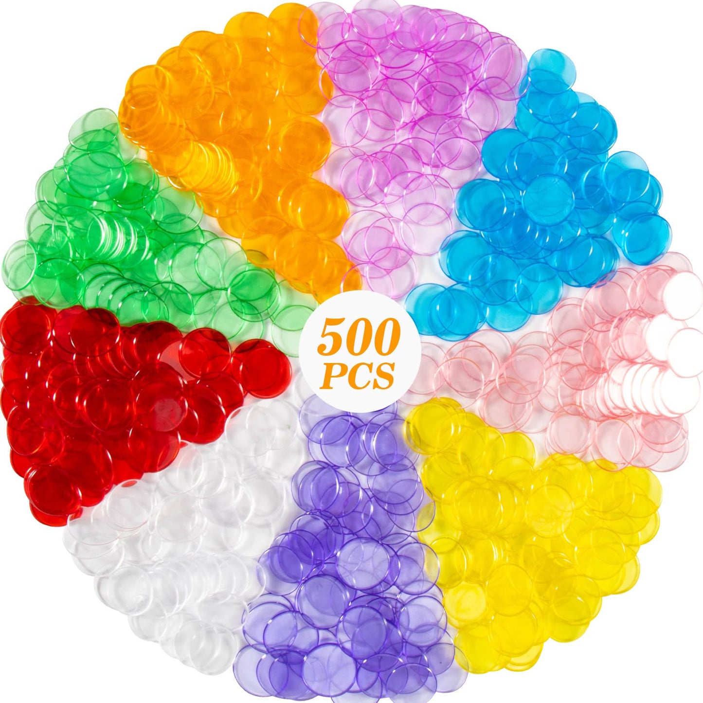 Sukh 500pcs Bingo Chips - Colorful Transparent Markers for Bingo & Classroom