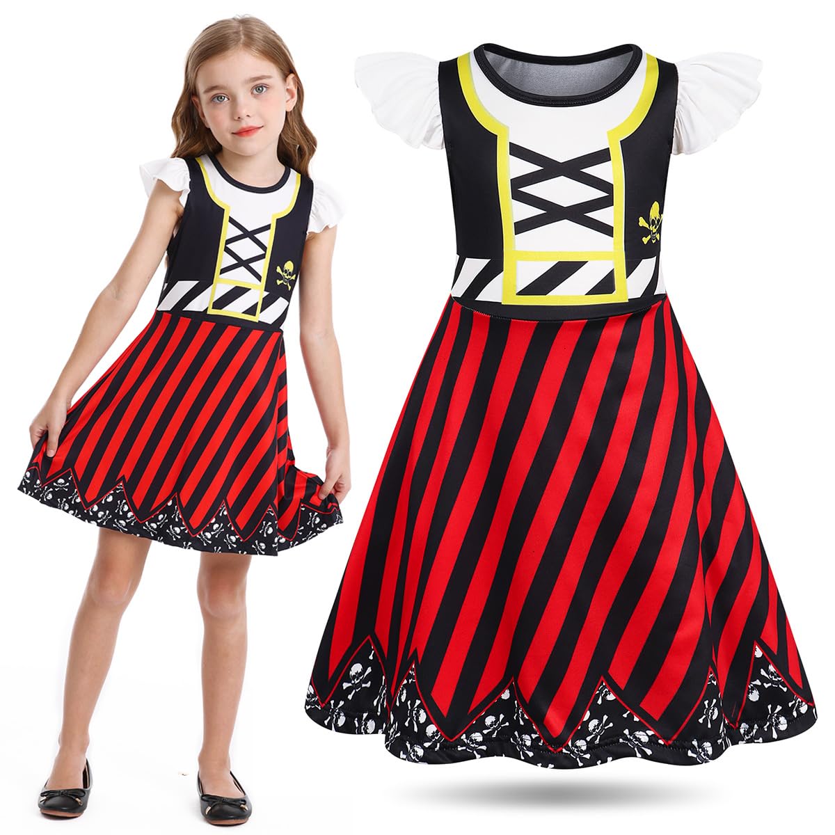 Sukyfecde Buccaneer Costume Girls Pirate Dress Up 2t Red | Pirate Dress for Birthday and Halloween