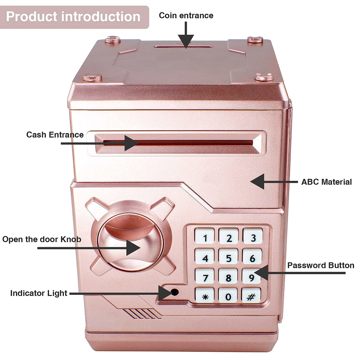Suliper Electronic Piggy Bank with Code Lock – Rose Gold Mini ATM Safe for Kids