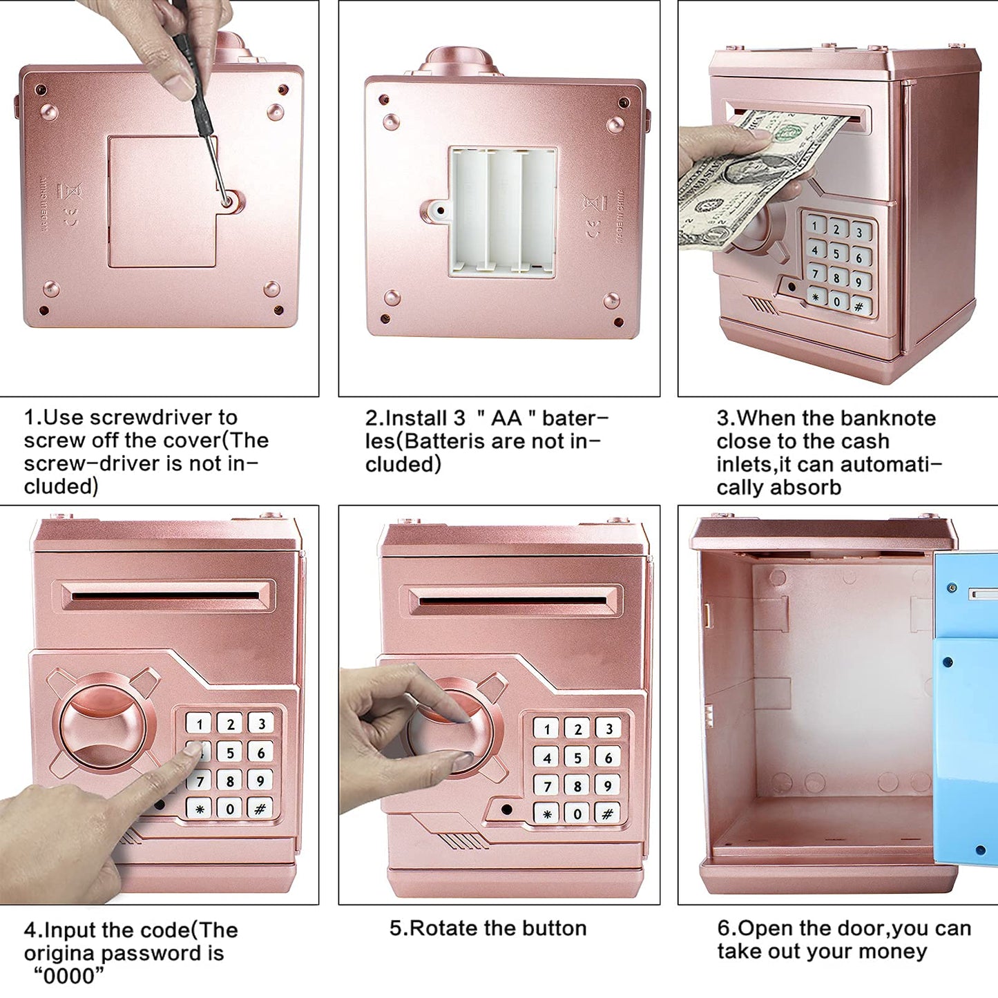 Suliper Electronic Piggy Bank with Code Lock – Rose Gold Mini ATM Safe for Kids