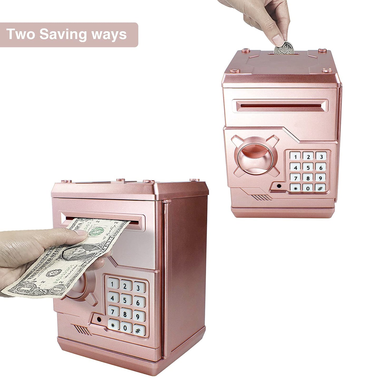 Suliper Electronic Piggy Bank with Code Lock – Rose Gold Mini ATM Safe for Kids
