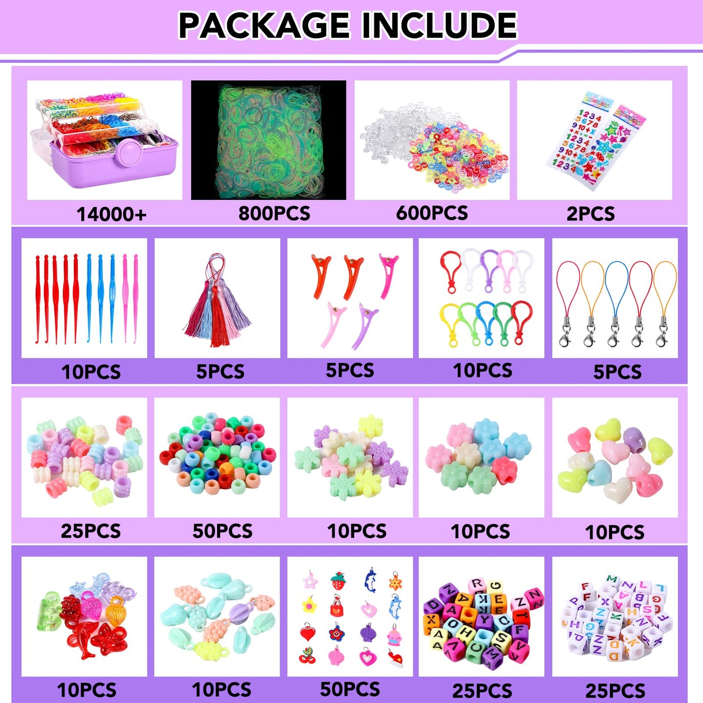 SUMAJU 18500+ Bracelet Making Kit – 26 Colors, Glow-in-Dark, 3-Layer Storage
