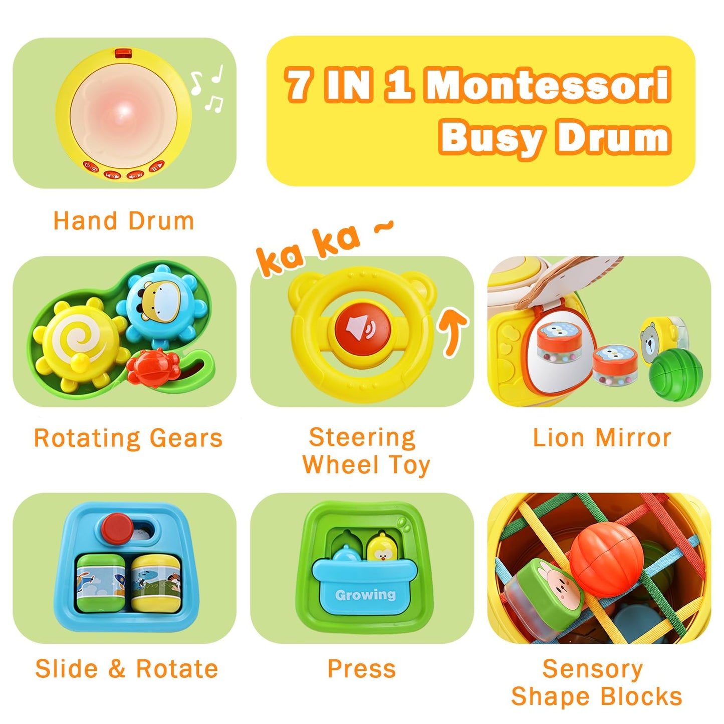Sumapner 7-in-1 Activity Cube Drum | Montessori Sensory Toy for Babies & Toddlers