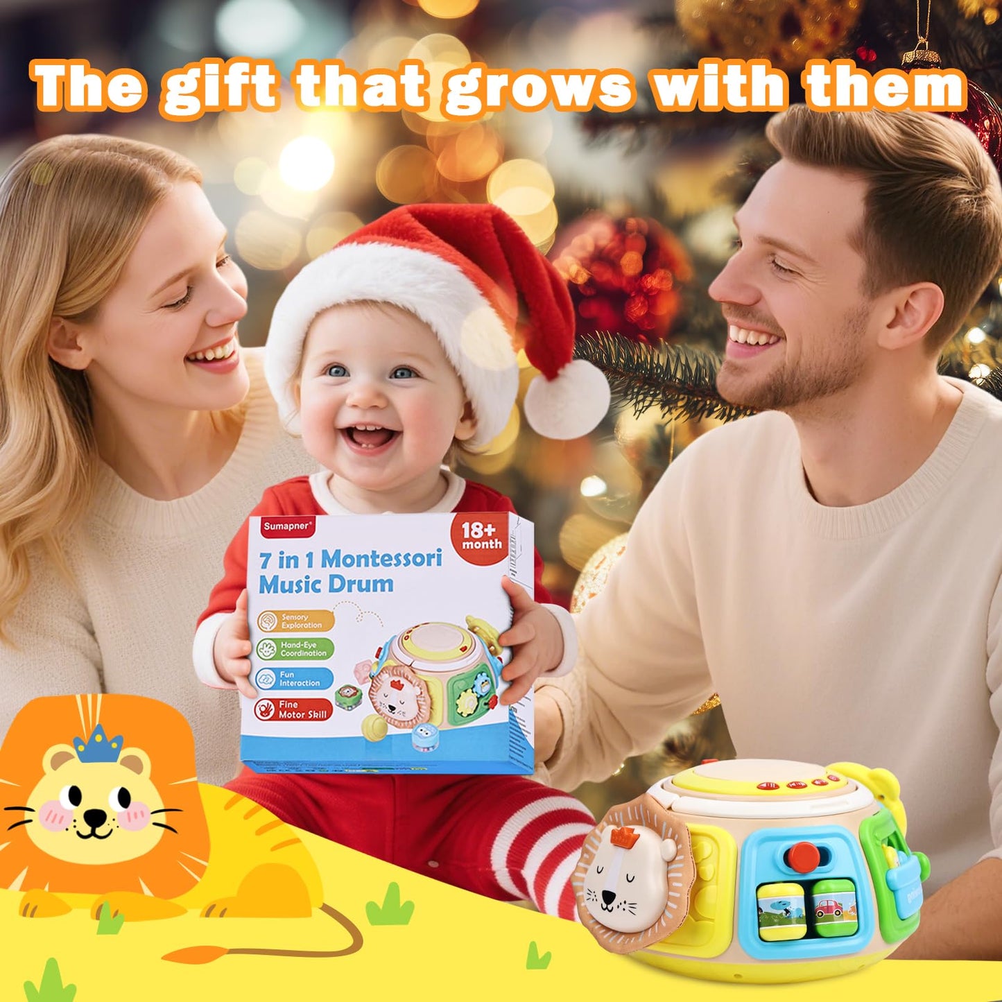 Sumapner 7-in-1 Activity Cube Drum | Montessori Sensory Toy for Babies & Toddlers