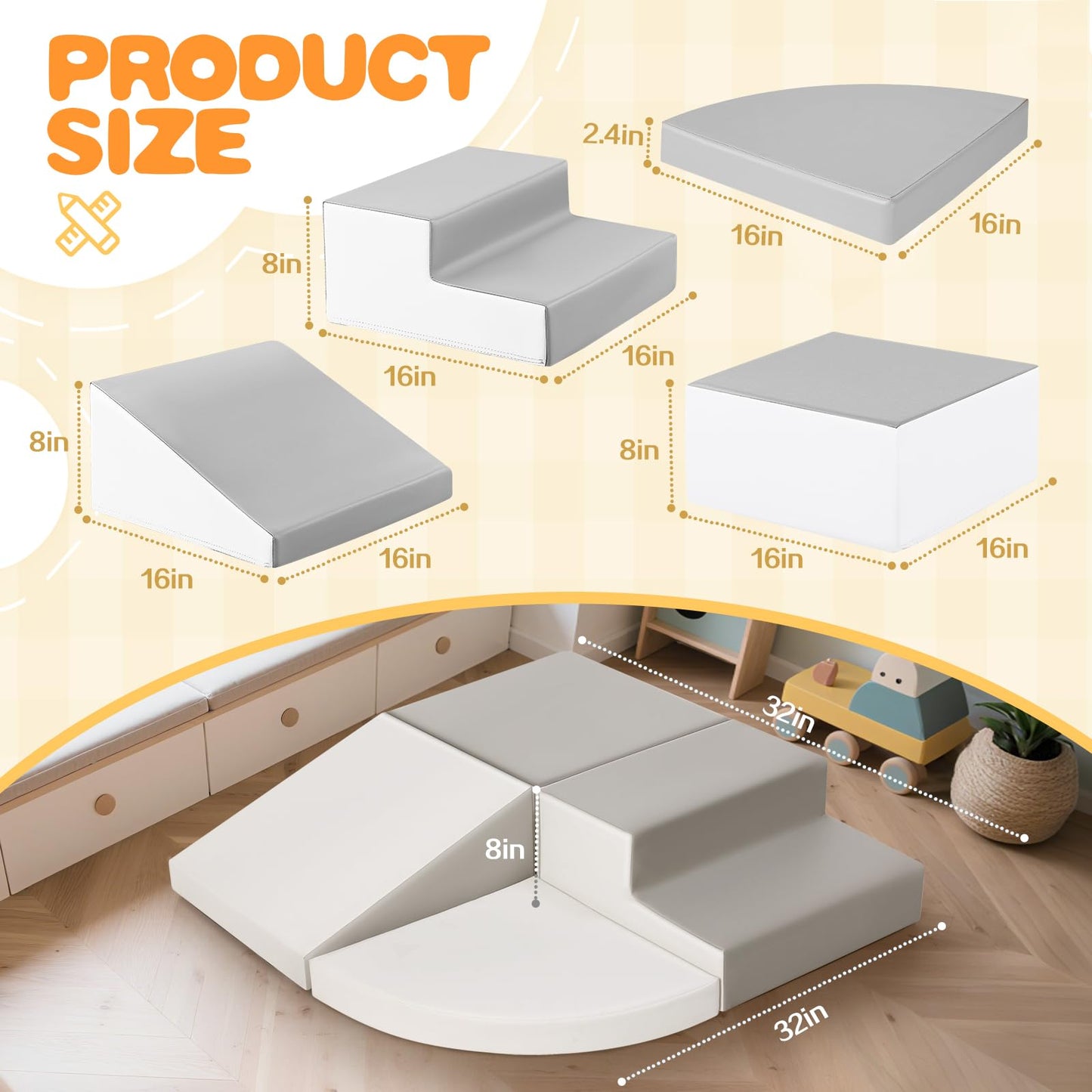 Sumbababy Climbing Foam Blocks for Toddlers – Waterproof PU Leather Soft Climber, 4-Piece Set