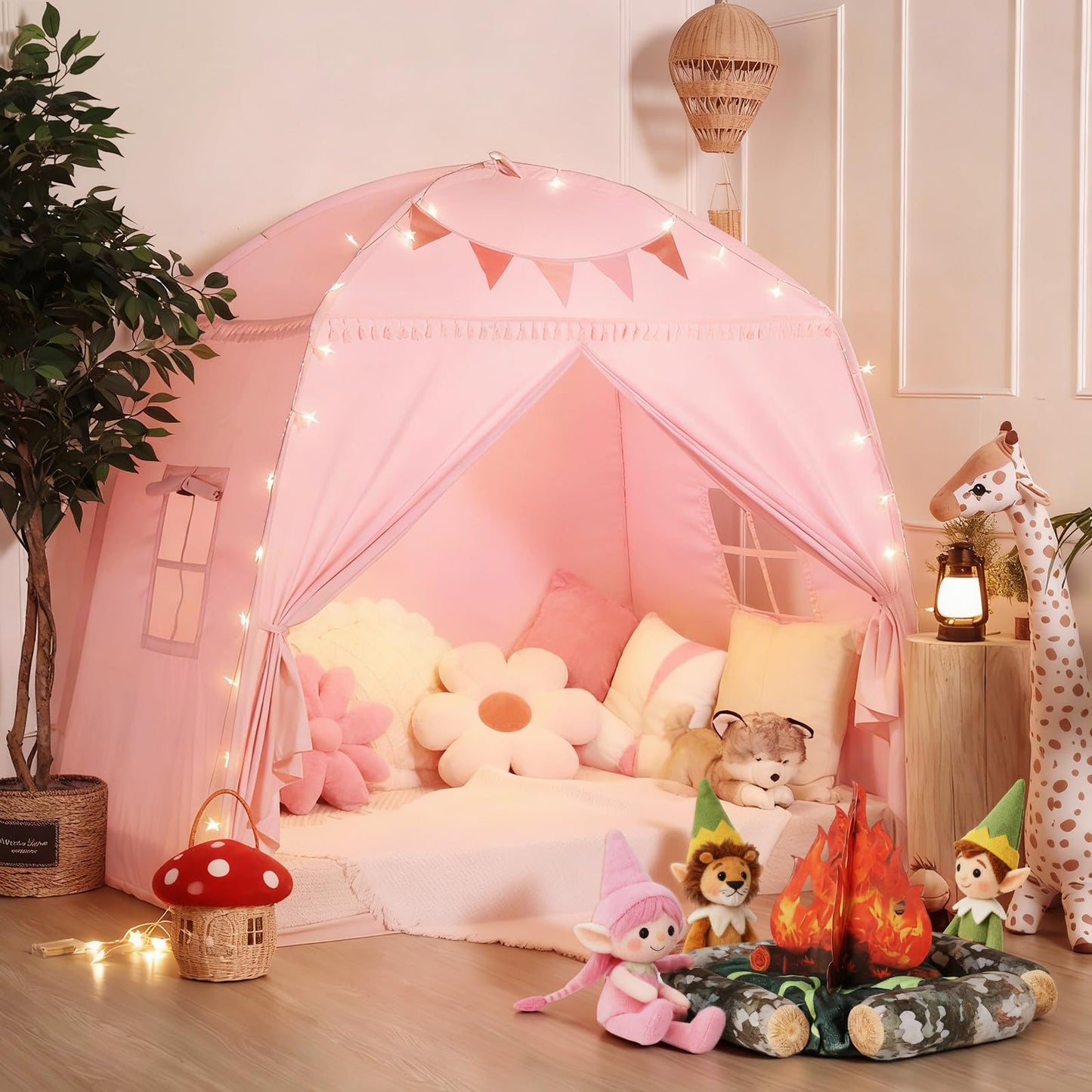 Sumbababy Large Teepee Tent with Star Lights – Indoor Kids Play Tent