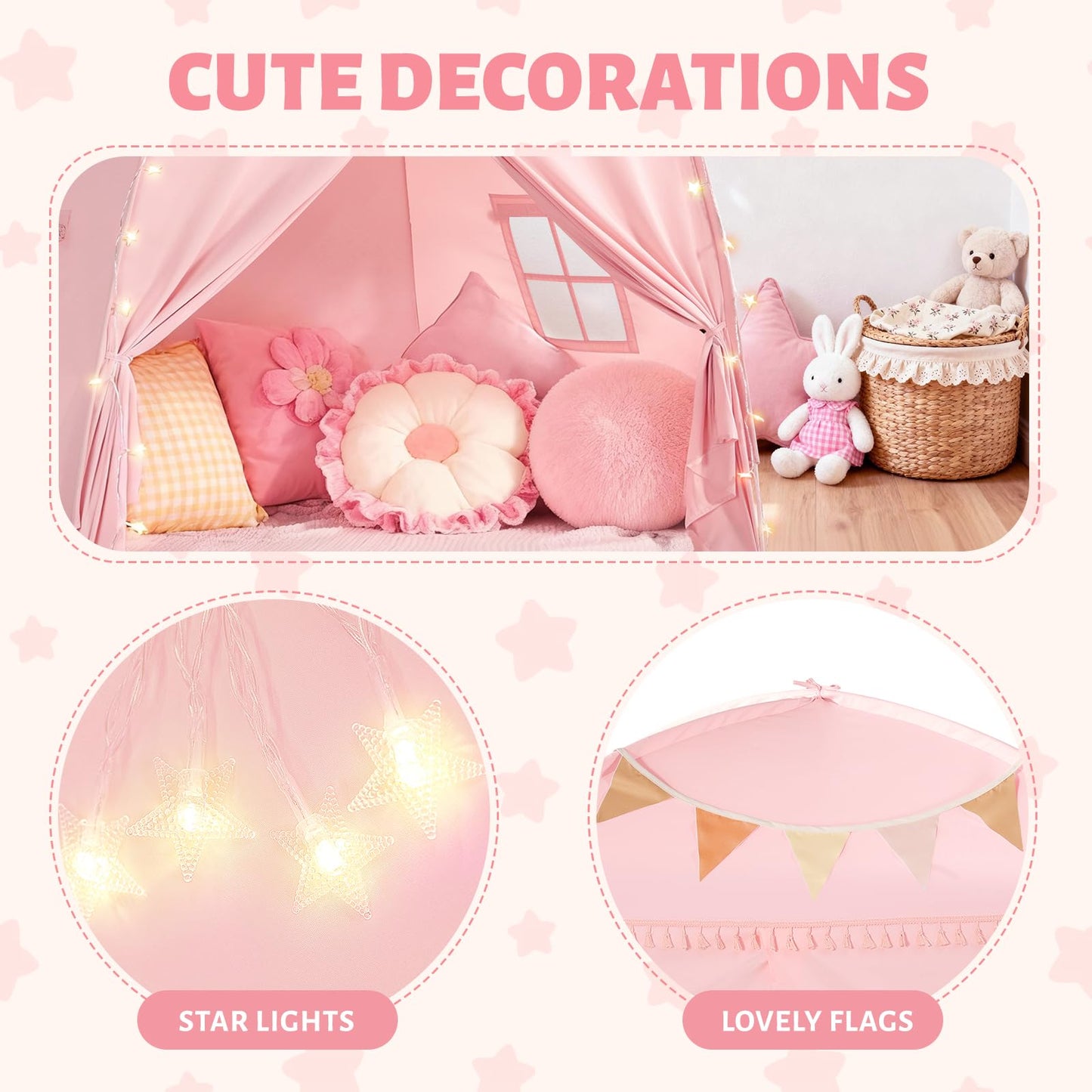 Sumbababy Large Teepee Tent with Star Lights – Indoor Kids Play Tent