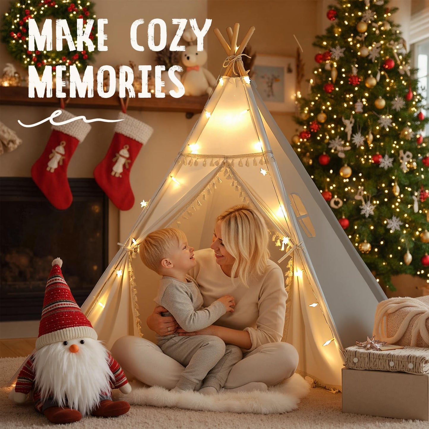 Sumbababy Kids Teepee Tent - Natural Canvas with Fringe