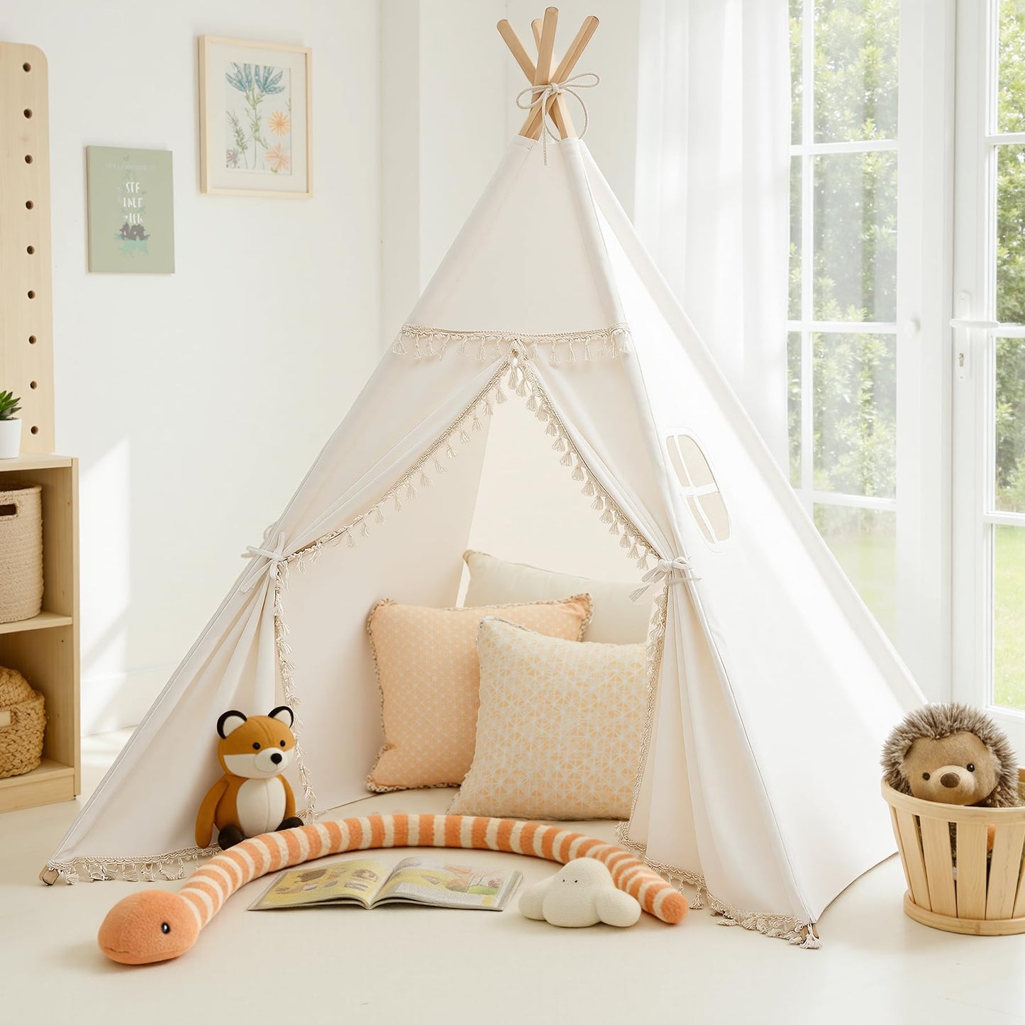 Sumbababy Kids Teepee Tent - Natural Canvas with Fringe