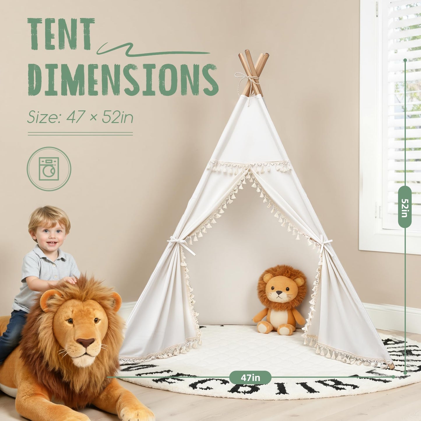 Sumbababy Kids Teepee Tent - Natural Canvas with Fringe