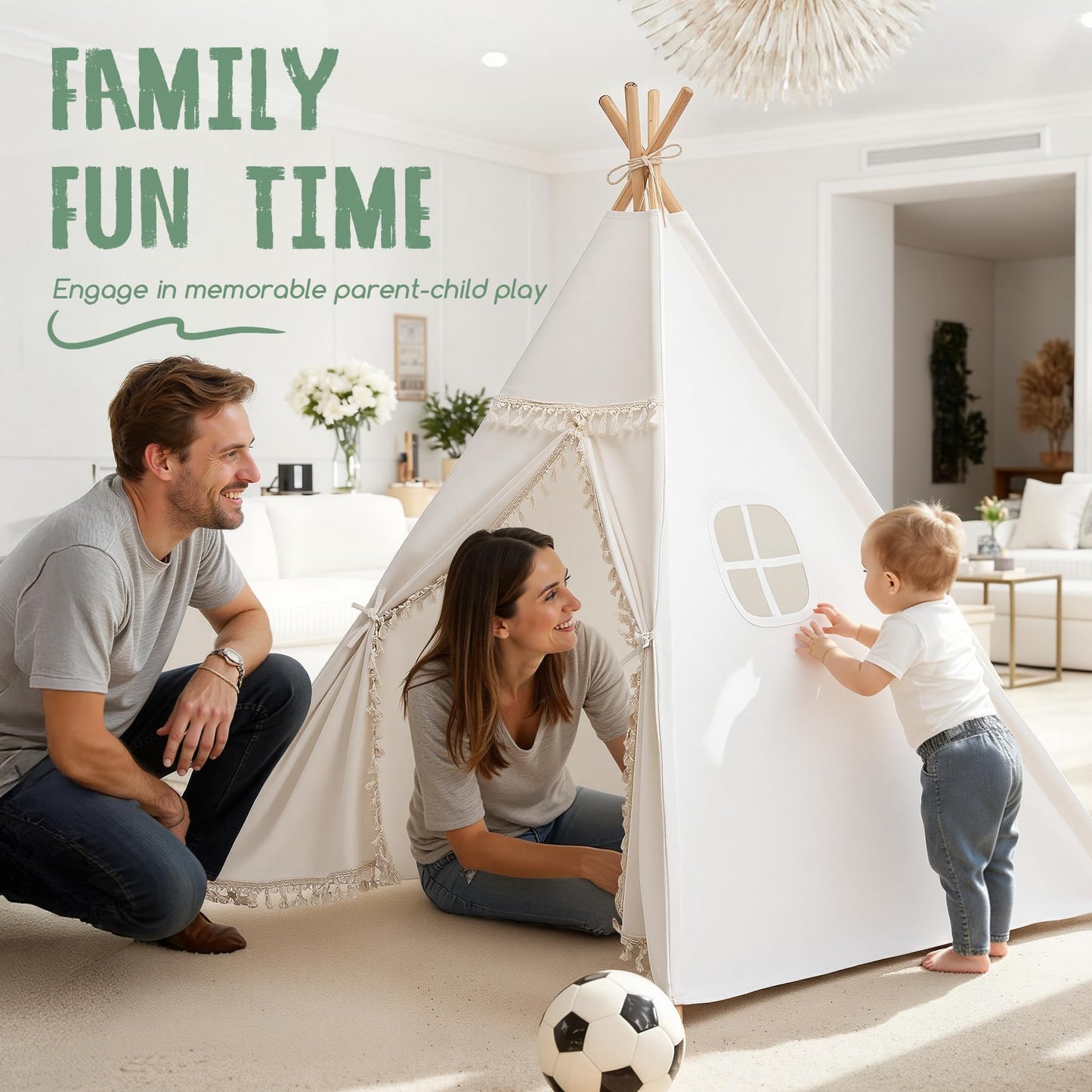 Sumbababy Kids Teepee Tent - Natural Canvas with Fringe