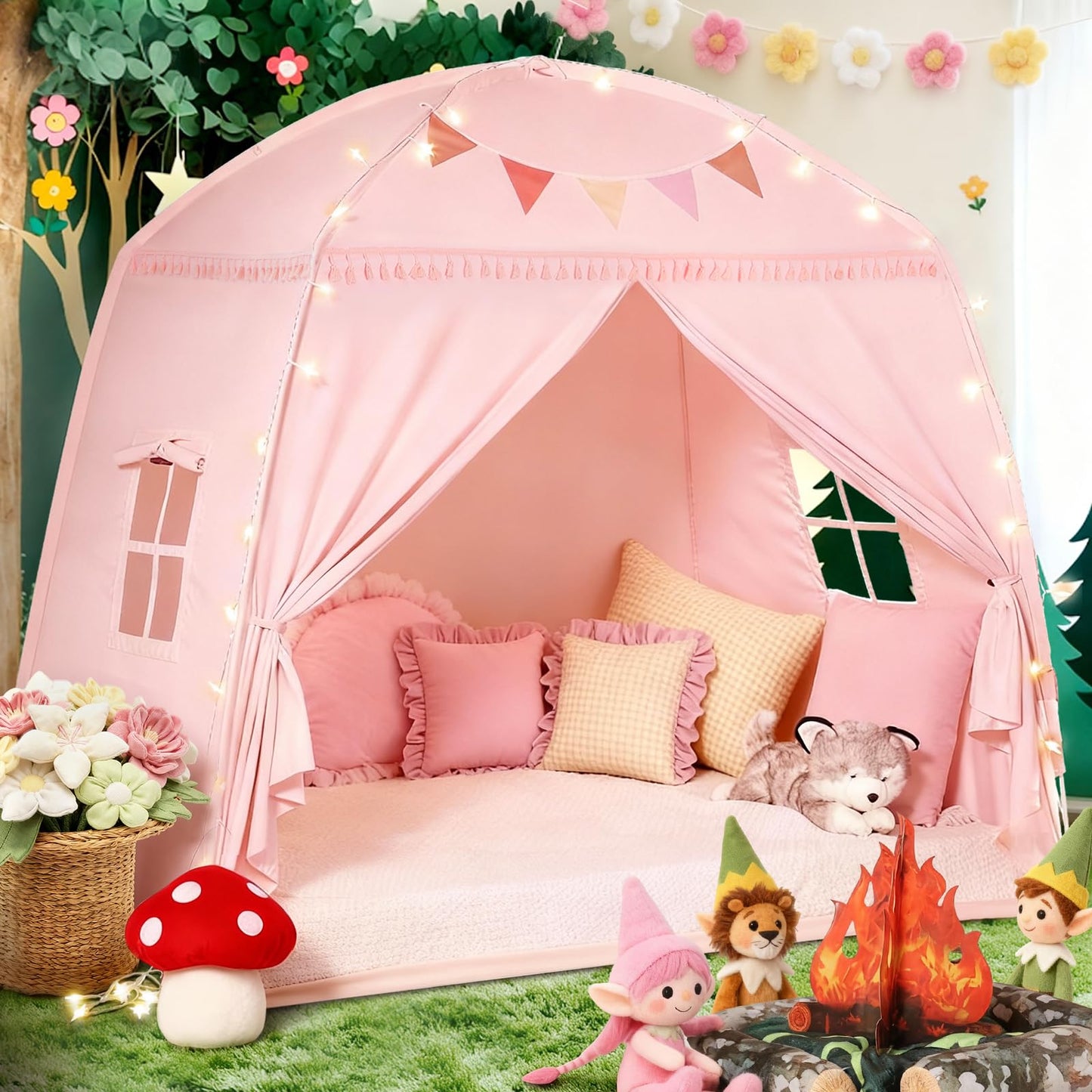 Sumbababy Large Teepee Tent with Star Lights – Indoor Kids Play Tent
