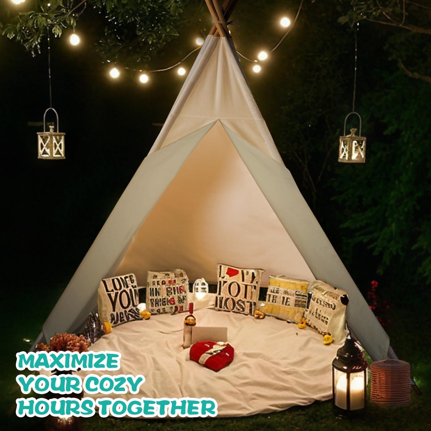 Sumbababy Large Teepee Tent for Kids – Cotton Canvas Indoor Play Tent, White