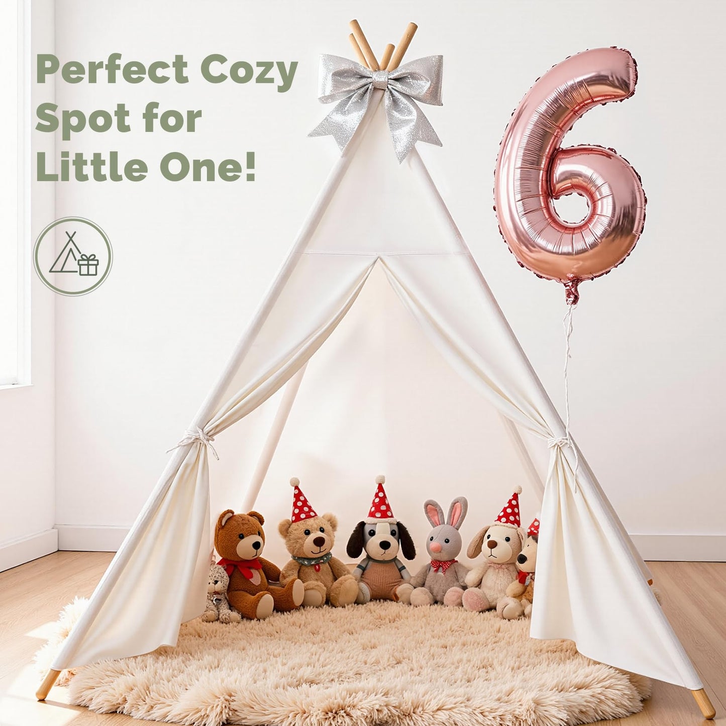 Sumbababy Large Teepee Tent for Kids – Cotton Canvas Indoor Play Tent, White