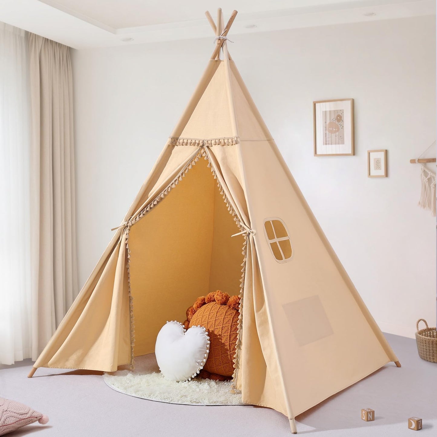 Sumbababy Large Teepee Tent – Cotton Canvas Indoor Play Space for Kids & Adults (Khaki)