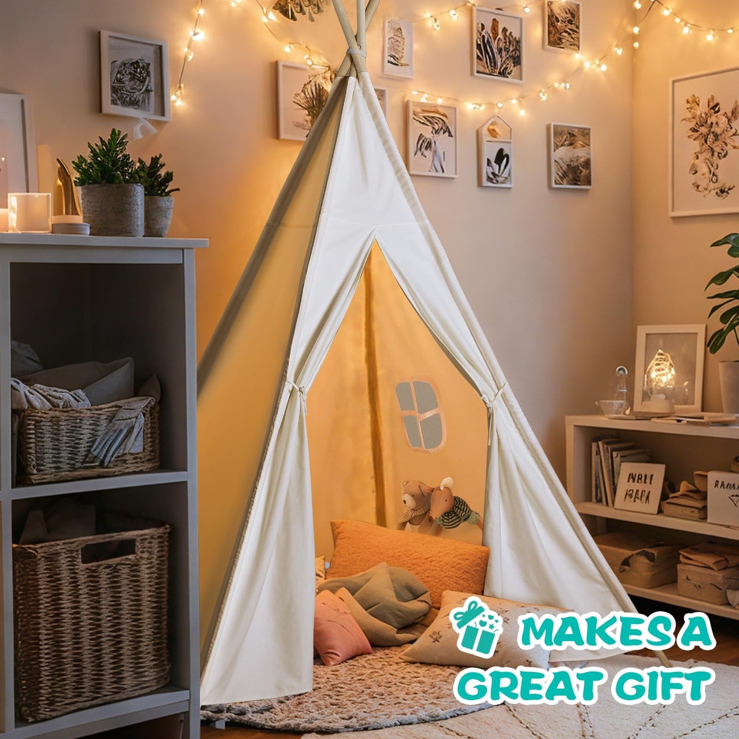 Sumbababy Large Teepee Tent for Kids – Cotton Canvas Indoor Play Tent, White