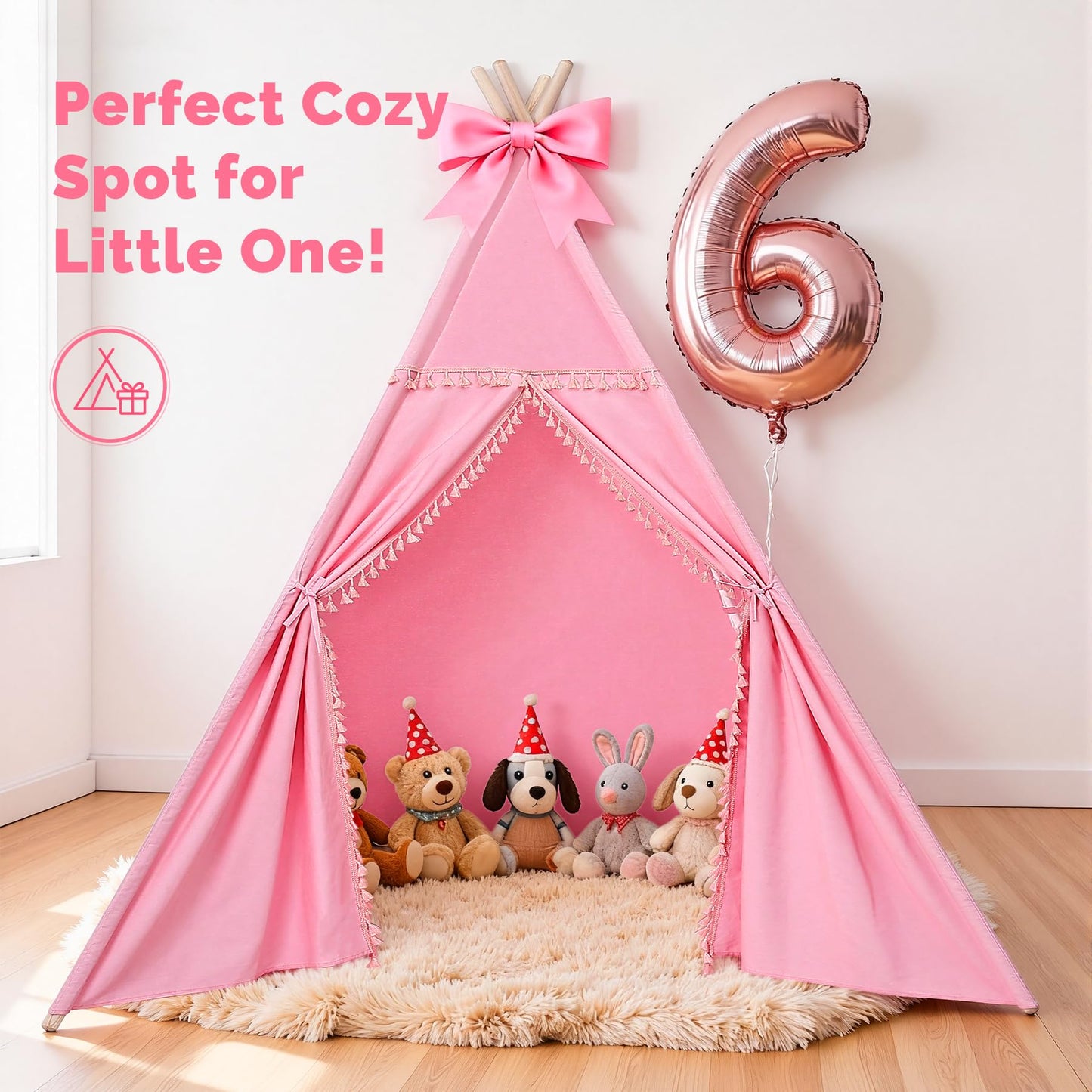 Sumbababy Large Teepee Tent – Pink Cotton Canvas Indoor Play Tent for Kids & Adults
