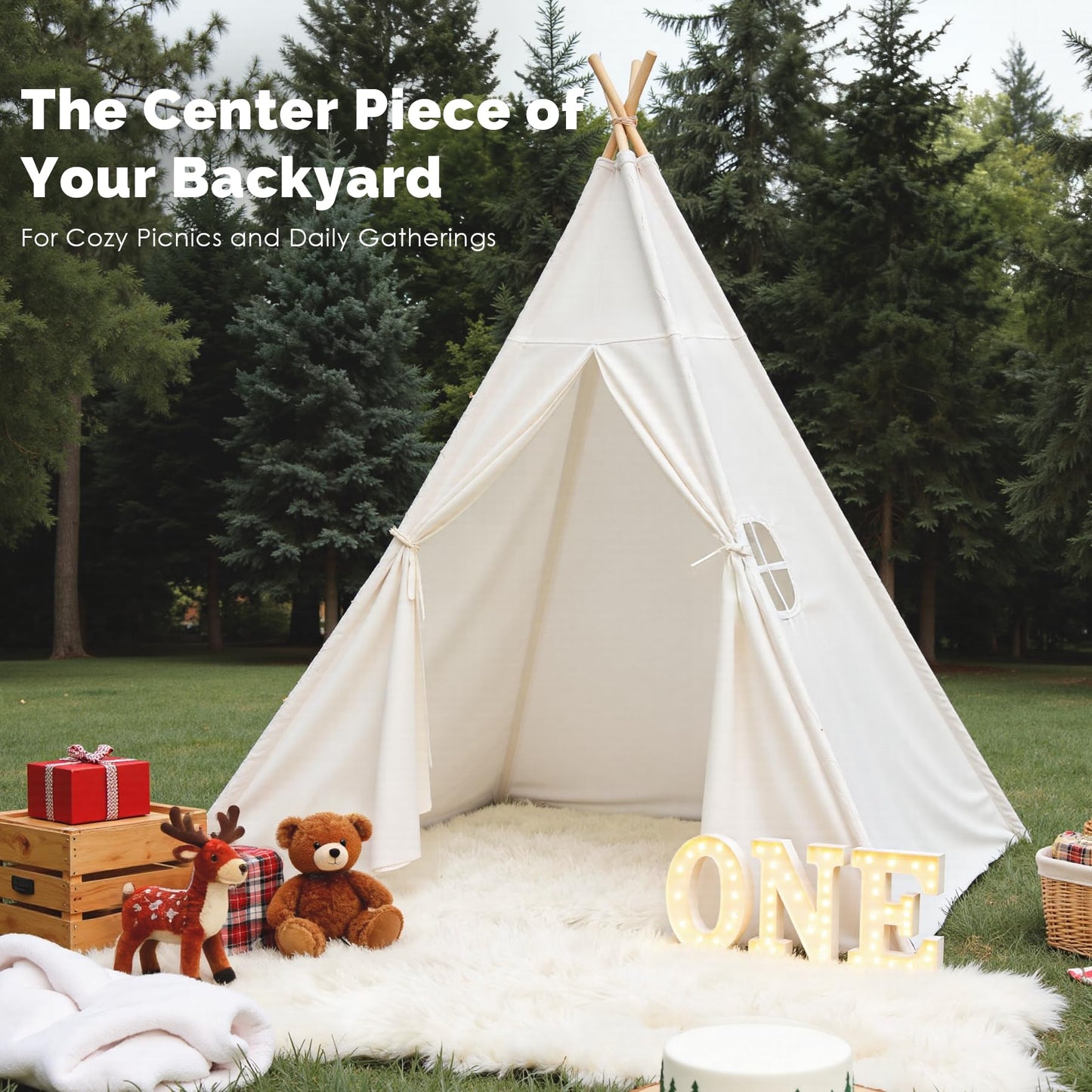 Sumbababy Large Teepee Tent for Kids – Cotton Canvas Indoor Play Tent, White