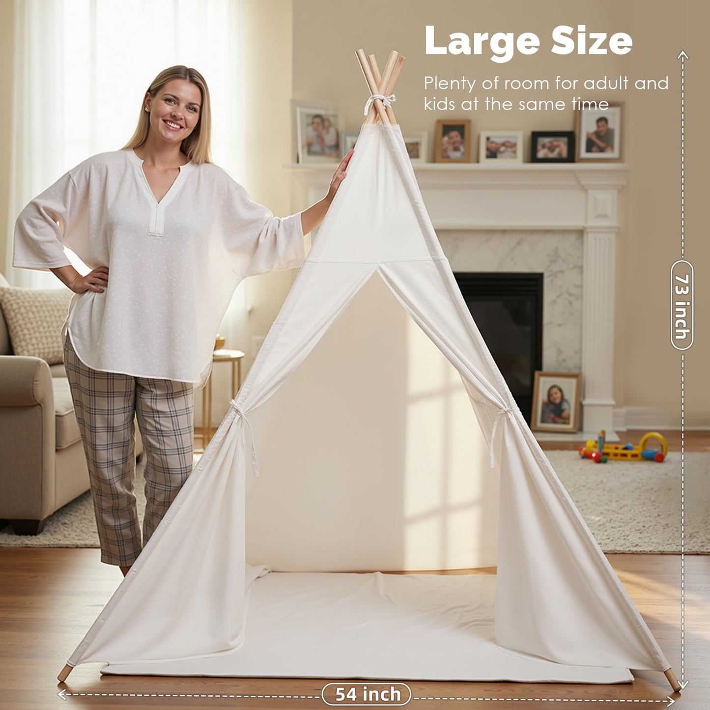 Sumbababy Large Teepee Tent for Kids – Cotton Canvas Indoor Play Tent, White