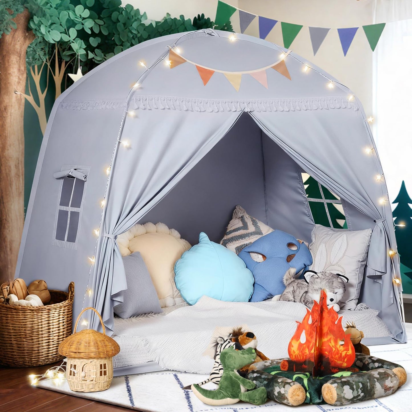 Sumbababy Large Teepee Tent for Kids with Star Lights | Indoor Play Tent for Boys & Girls