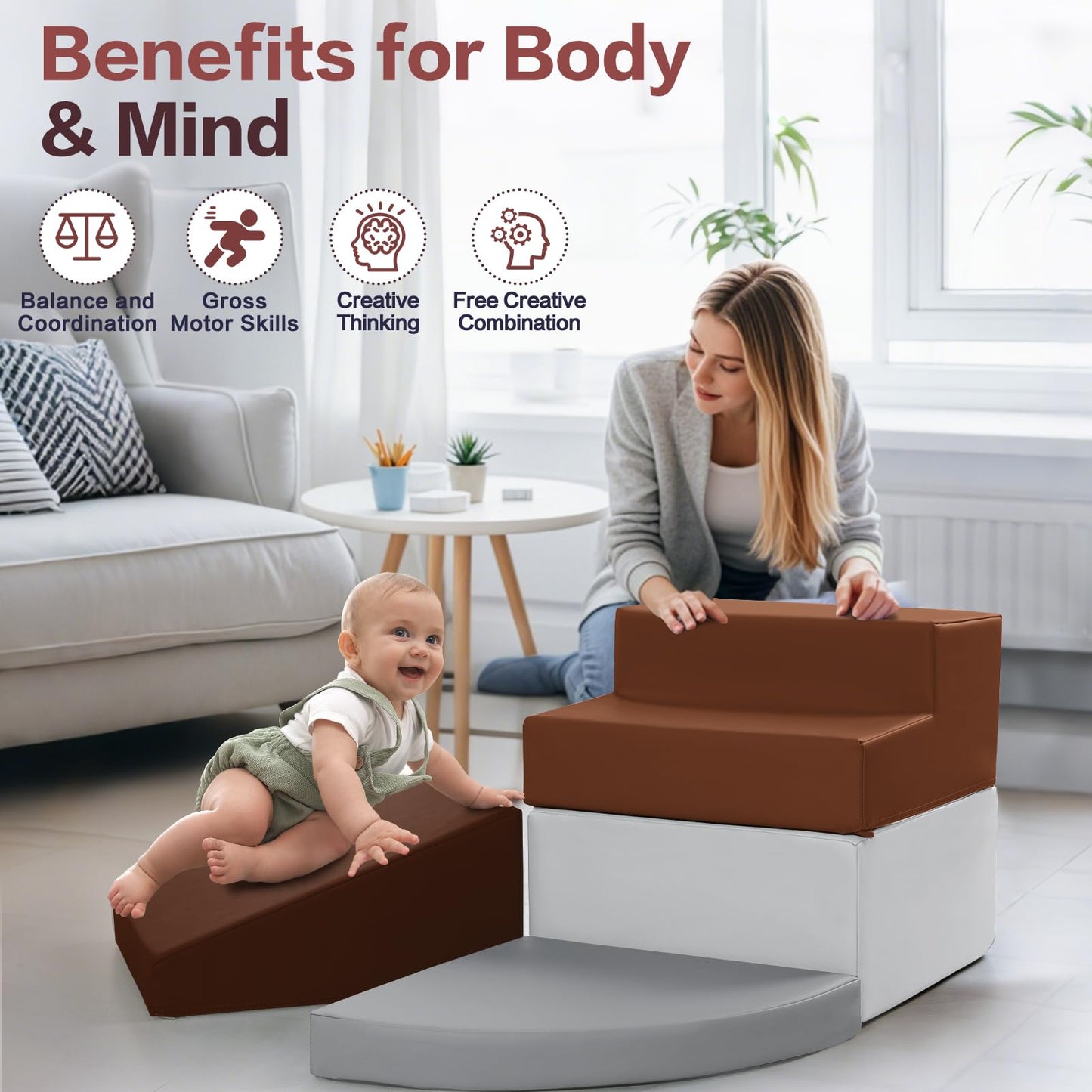 Sumbababy Toddler Climbing Foam Blocks – 4-Piece Waterproof PU Leather Playset