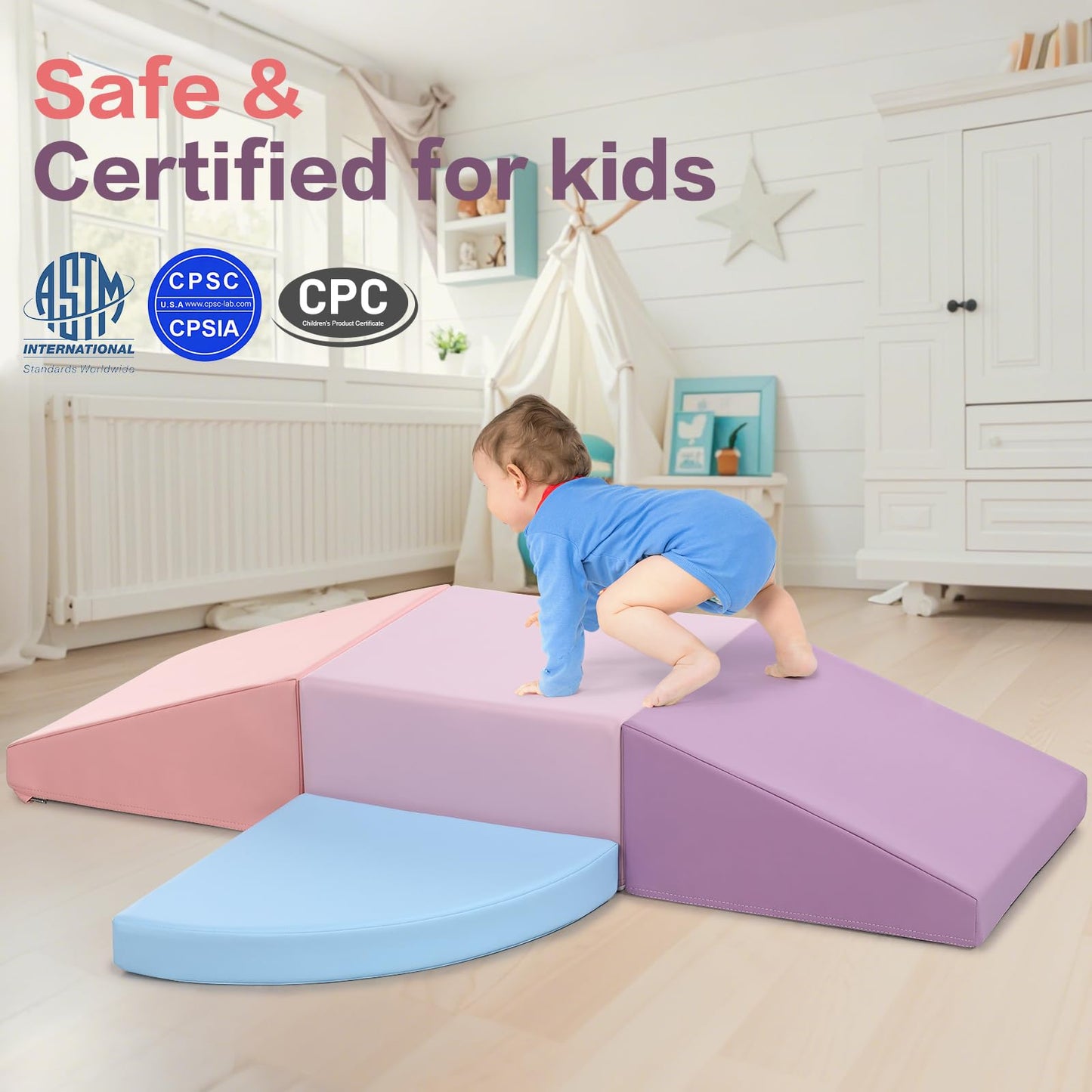 Sumbababy Climbing Foam Blocks for Toddlers | Indoor PU Leather Playset (Purple/Pink)