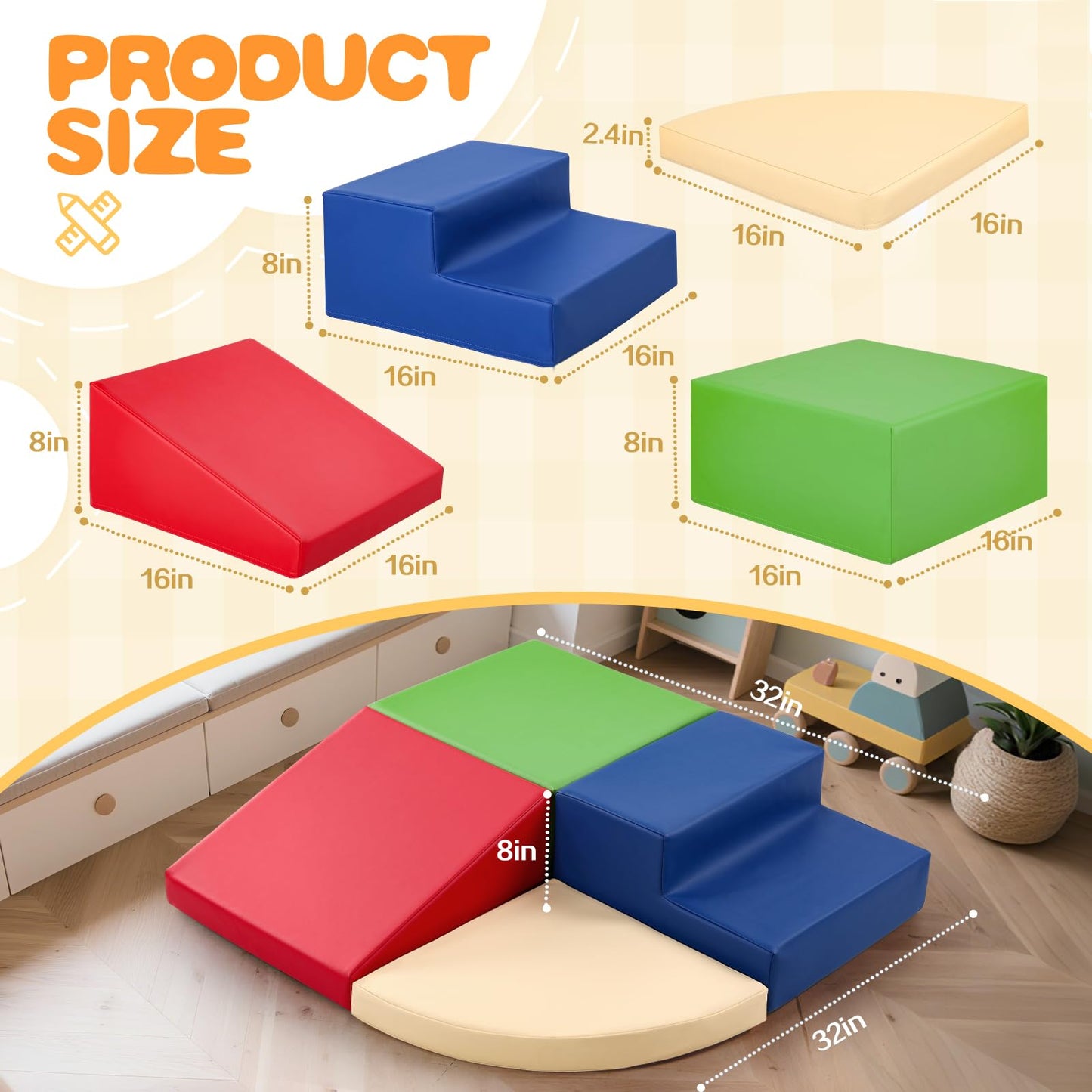 Sumbababy Soft Climbing Blocks for Toddlers – Waterproof PU Leather 4‑Piece Indoor/Outdoor Play Set