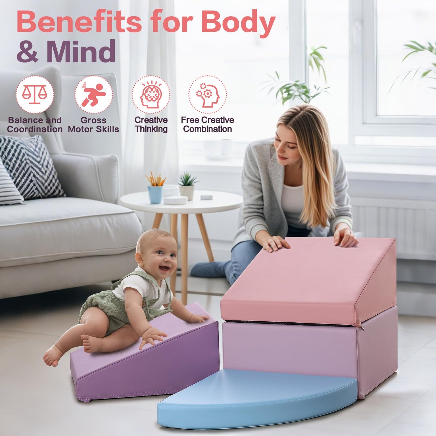 Sumbababy Climbing Foam Blocks for Toddlers | Indoor PU Leather Playset (Purple/Pink)