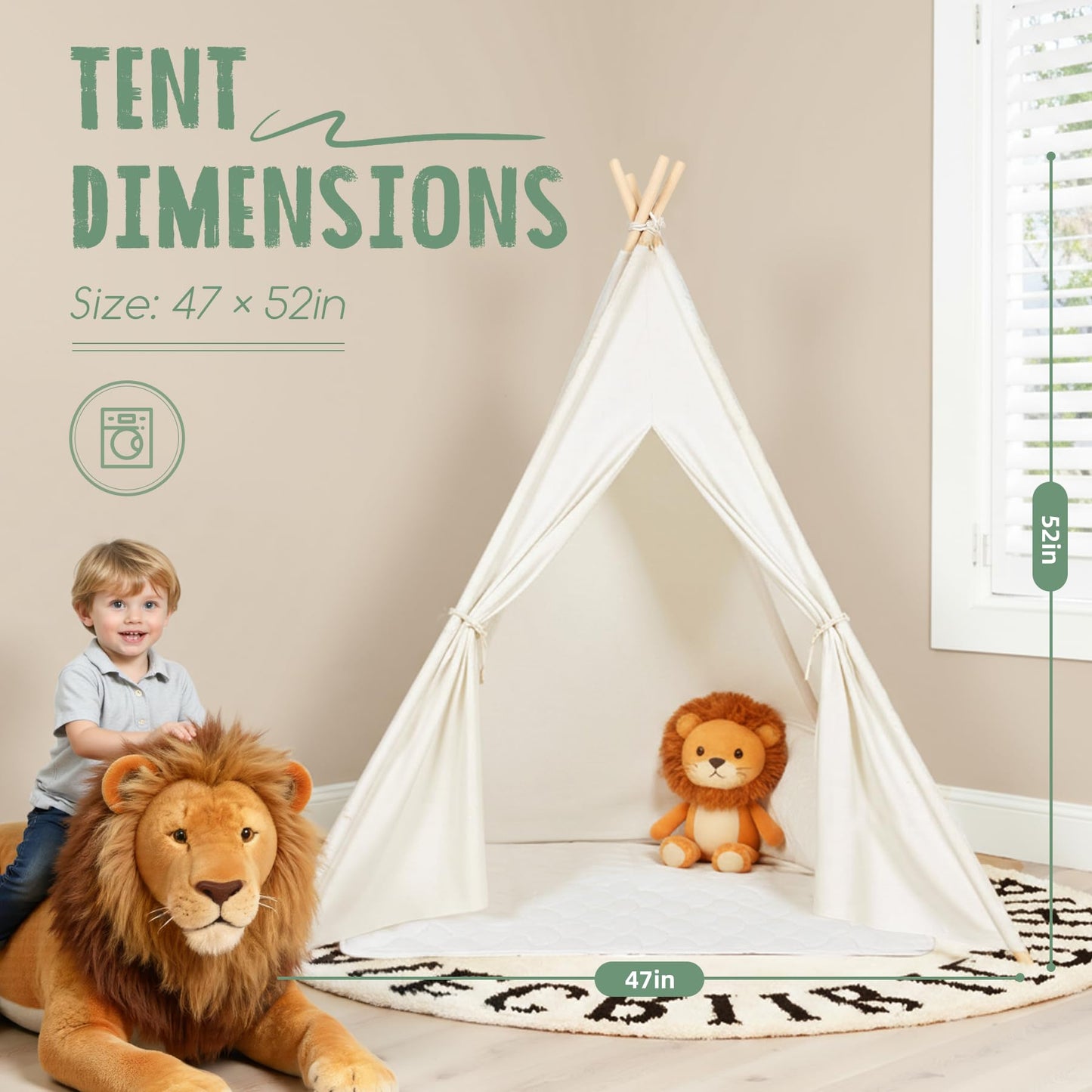 Sumbababy Teepee Tent for Kids – Indoor Playhouse with Lights, Foldable & Safe Canvas