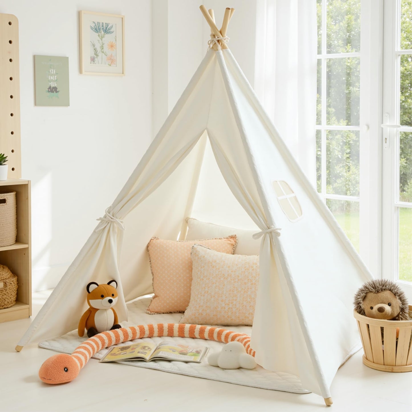 Sumbababy Teepee Tent for Kids – Indoor Playhouse with Lights, Foldable & Safe Canvas