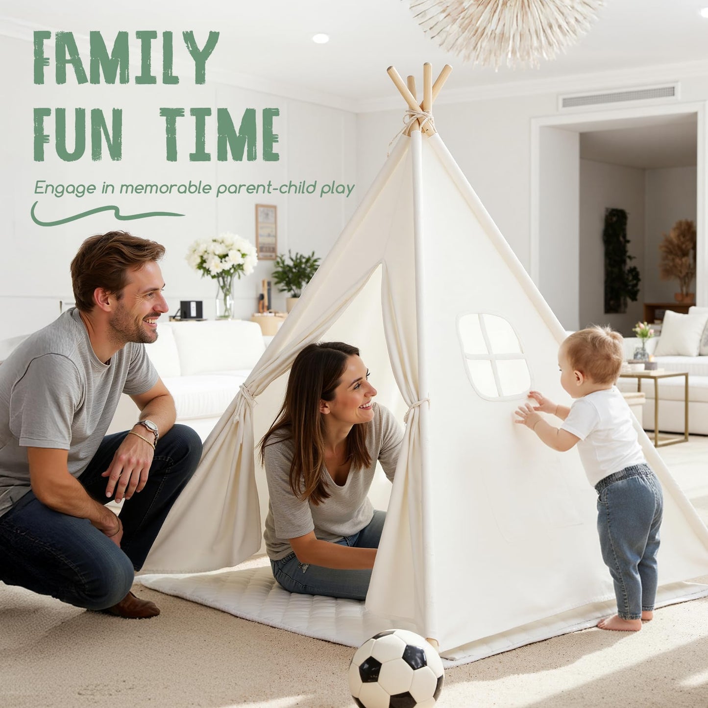 Sumbababy Teepee Tent for Kids – Indoor Playhouse with Lights, Foldable & Safe Canvas