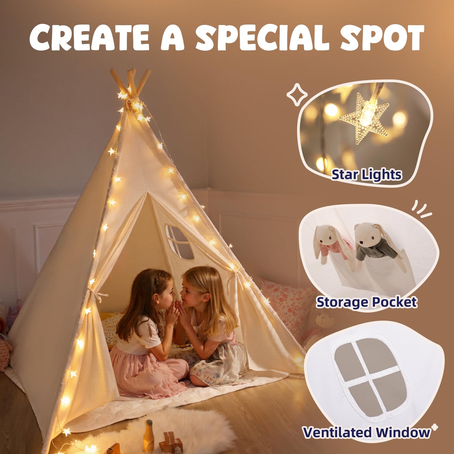 Sumbababy Kids Teepee Tent – Indoor/Outdoor Playhouse for Girls & Boys