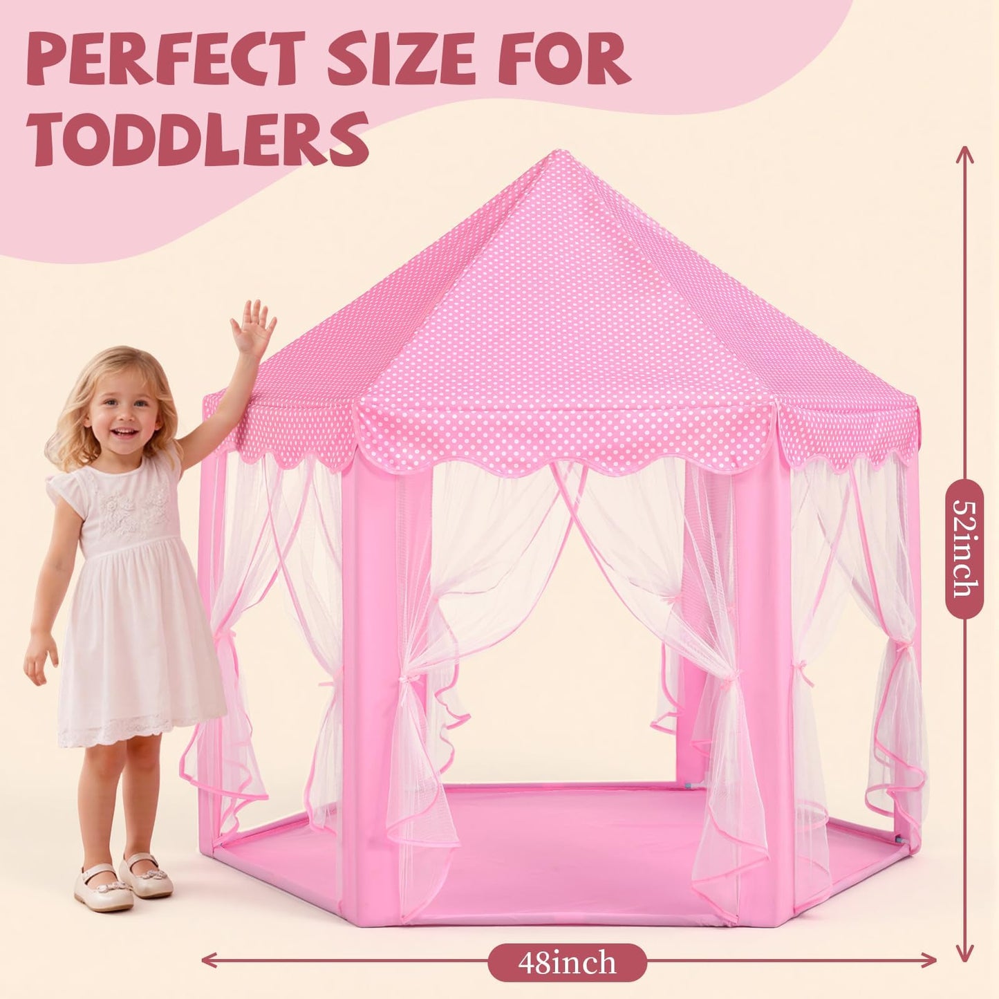 Sumbababy Princess Castle Tent for Girls — Pink Hexagon Playhouse with Fairy Star Lights