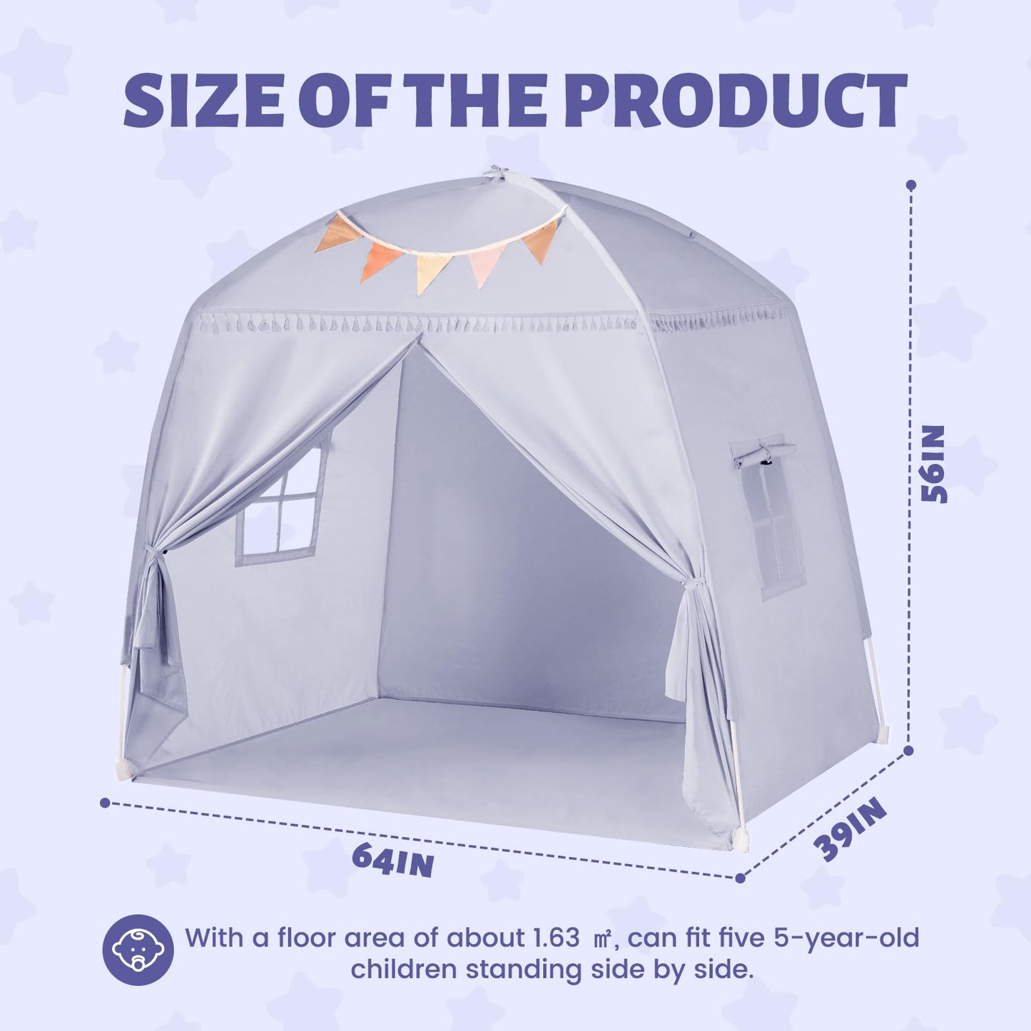 Sumbababy Large Teepee Tent for Kids with Star Lights | Indoor Play Tent for Boys & Girls