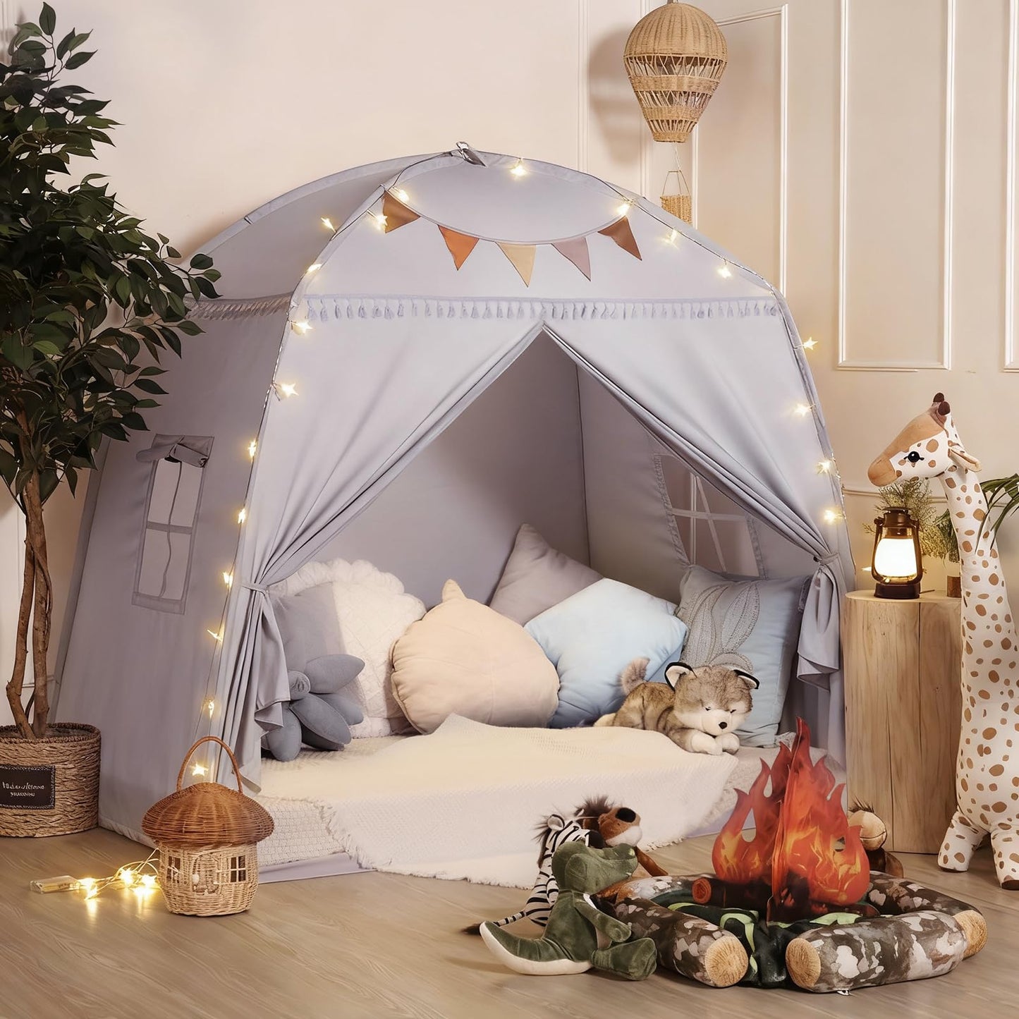 Sumbababy Large Teepee Tent for Kids with Star Lights | Indoor Play Tent for Boys & Girls